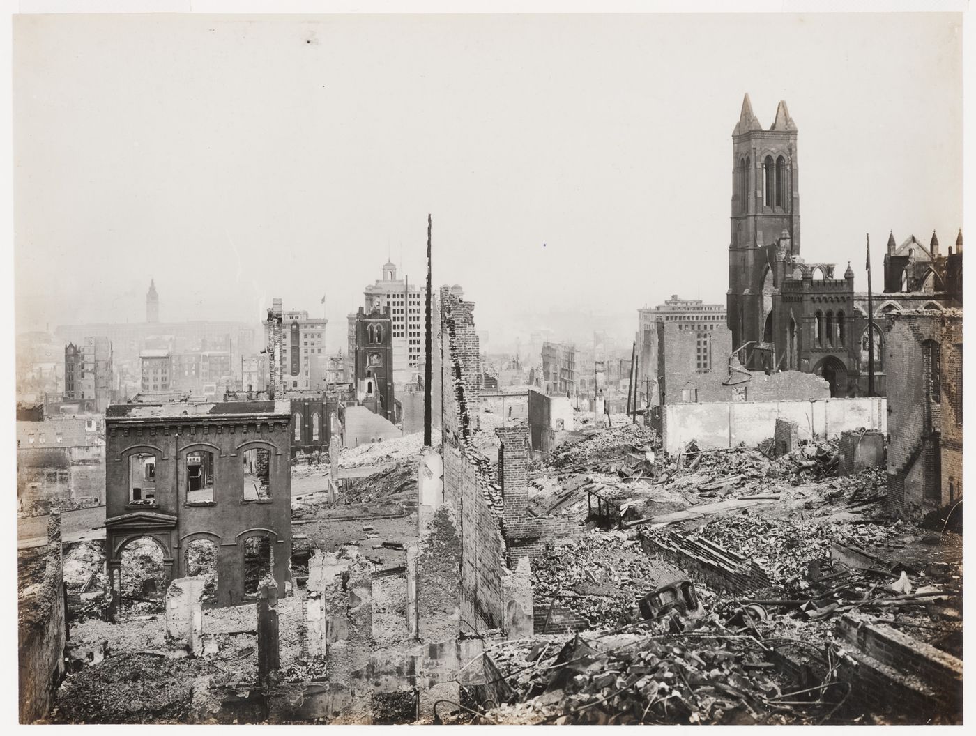 General view of the aftermath of the 1906 earthquake and fire, looking toward Nob Hill, San Francisco, California