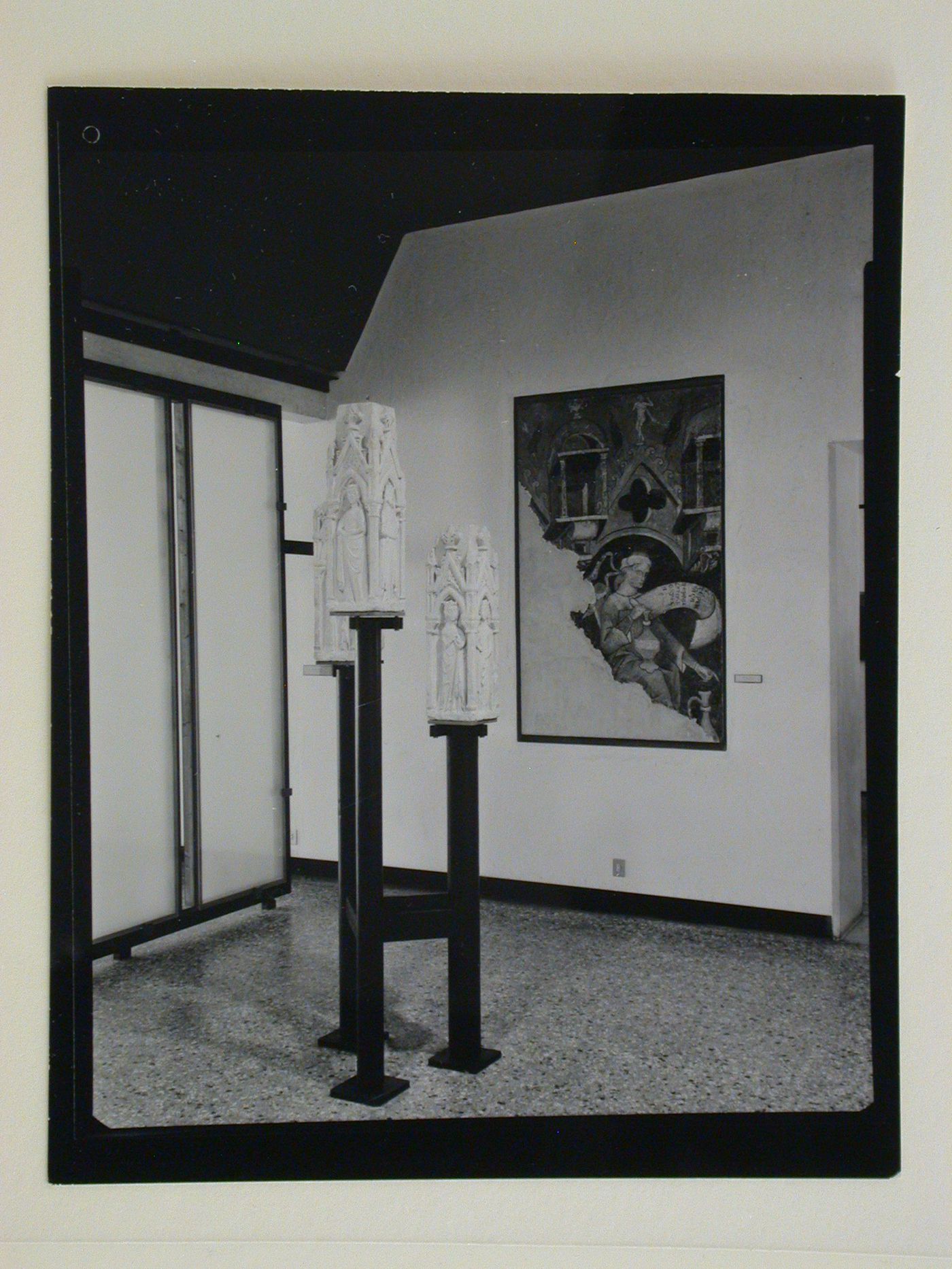 Interior view of a gallery showing of three sculptures and a painting, Museo Correr, Venice, Italy