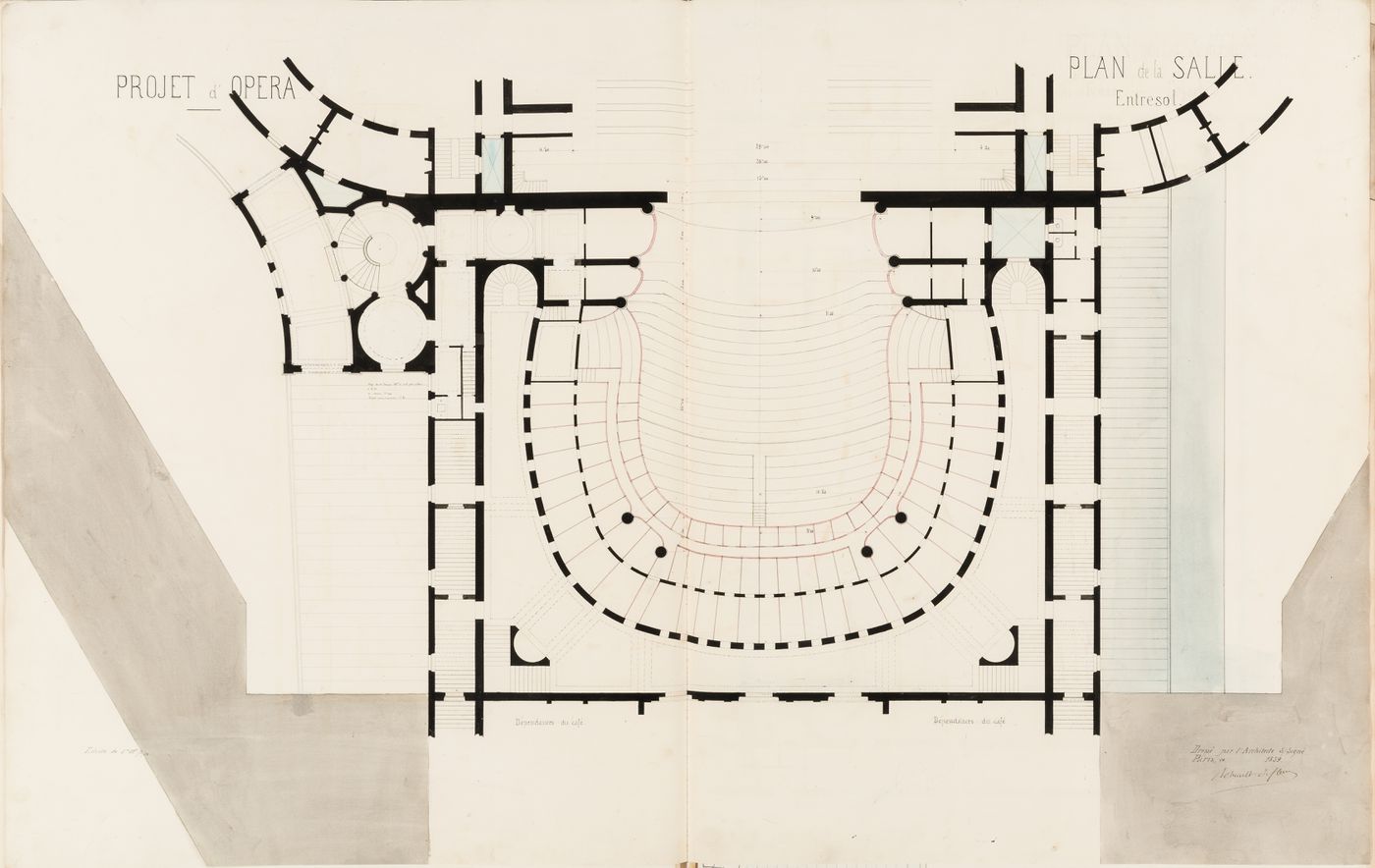 Project for an opera house for the Théâtre impérial de l'opéra: Plan for the auditorium at the "entresol" level