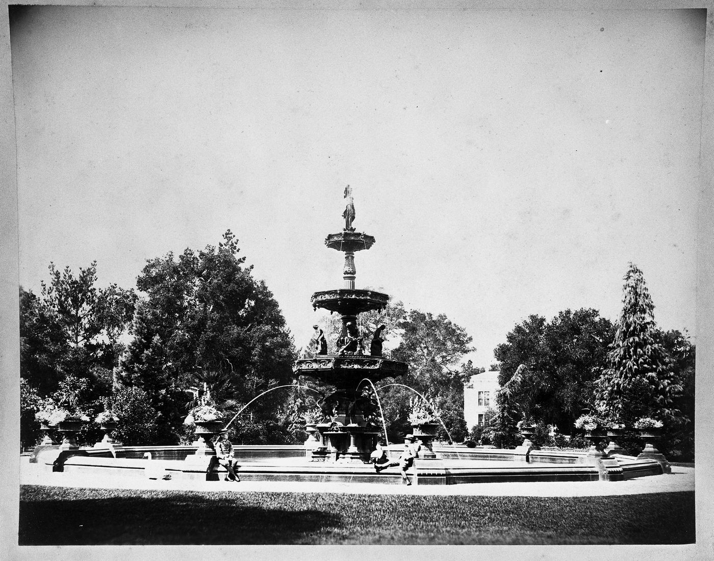 Fountain with two boys and two swans nearby, Linden Towers, James Clair Flood Estate, Atherton, California