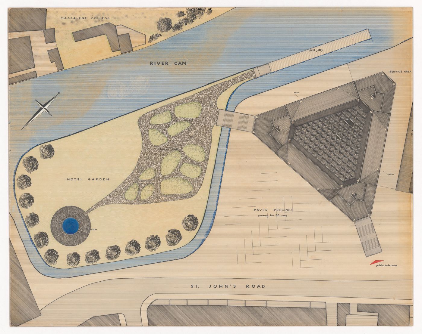 Site plan showing dormitory for The Shape of Cambridge: A Plan, Cambridge University, England