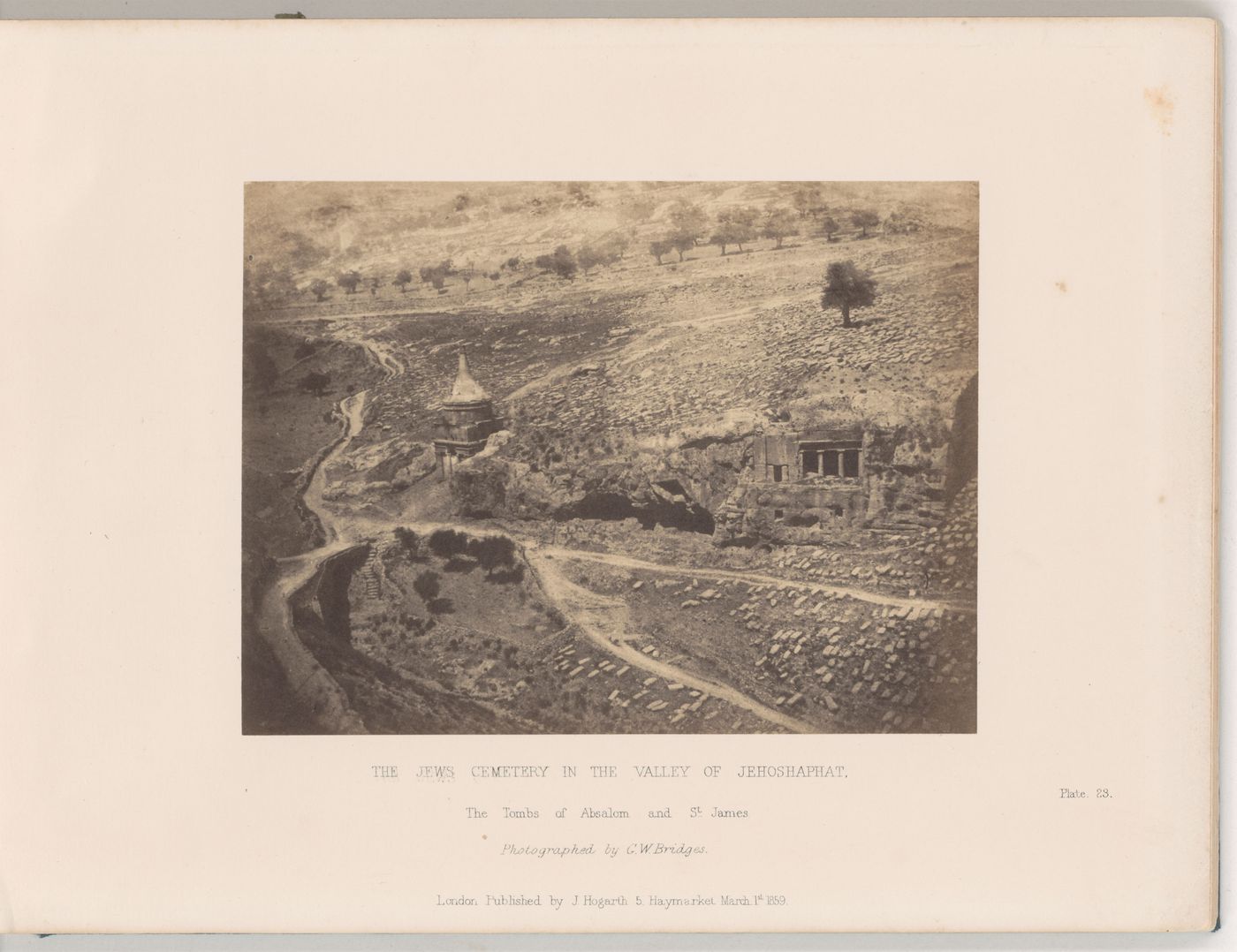 View of Tomb of Absalom (left) and Tomb of Benei Hezir (right) in Kidron Valley, Palestine