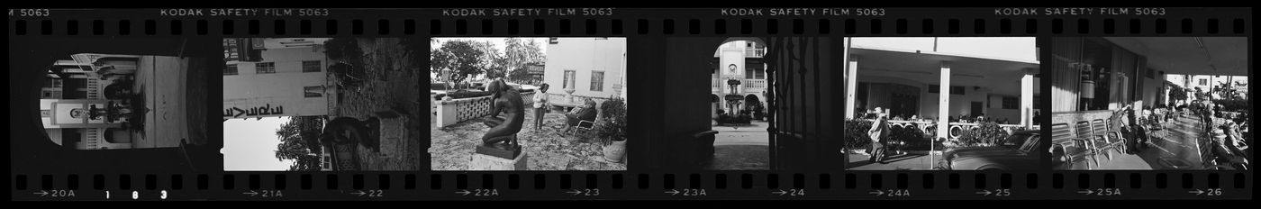 Strip of negatives of retirement hotels, Miami, Florida