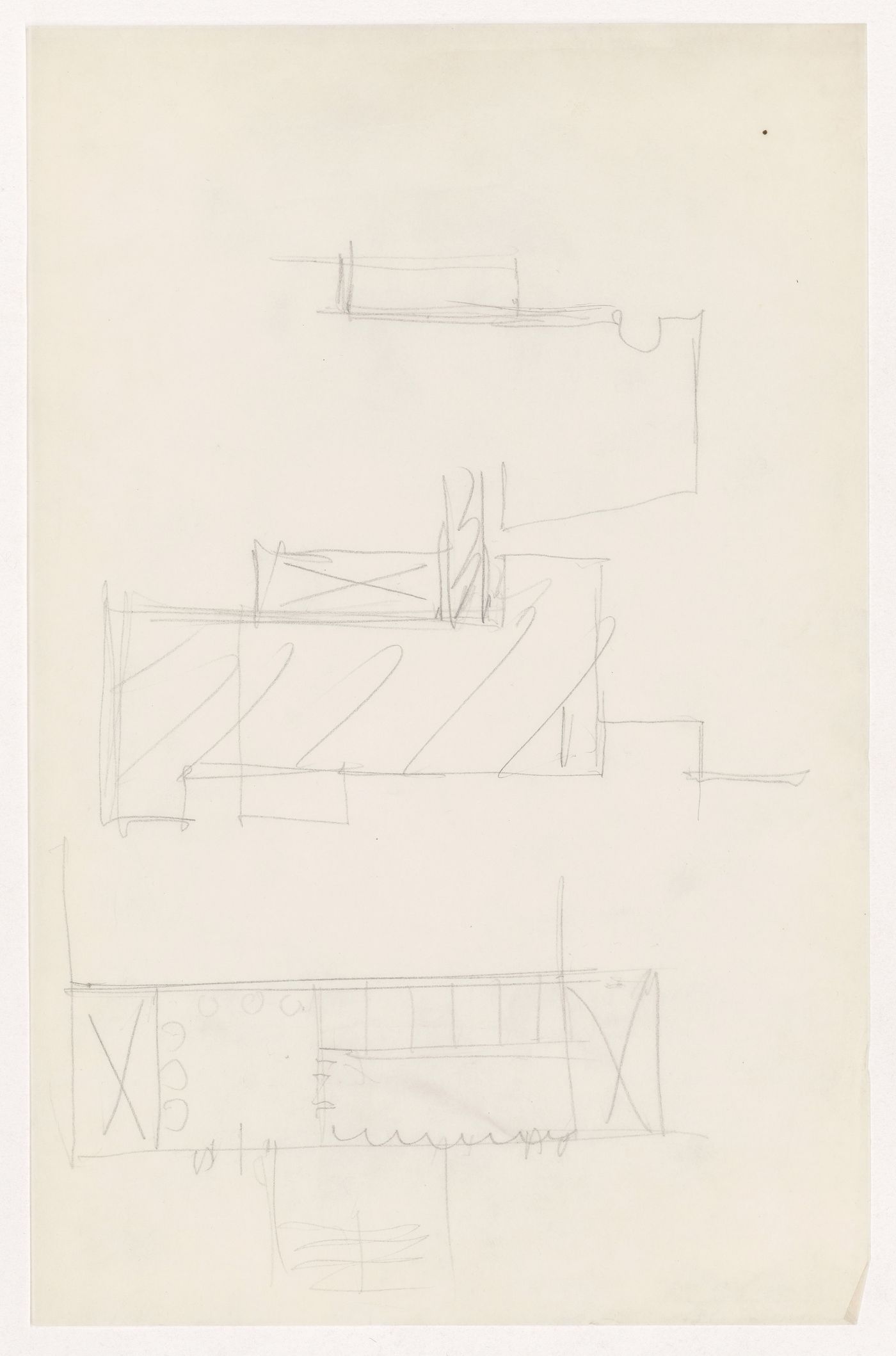 Partial sketch plan for the Metallurgy Building, Illinois Institute of Technology, Chicago, with unidentified sketches