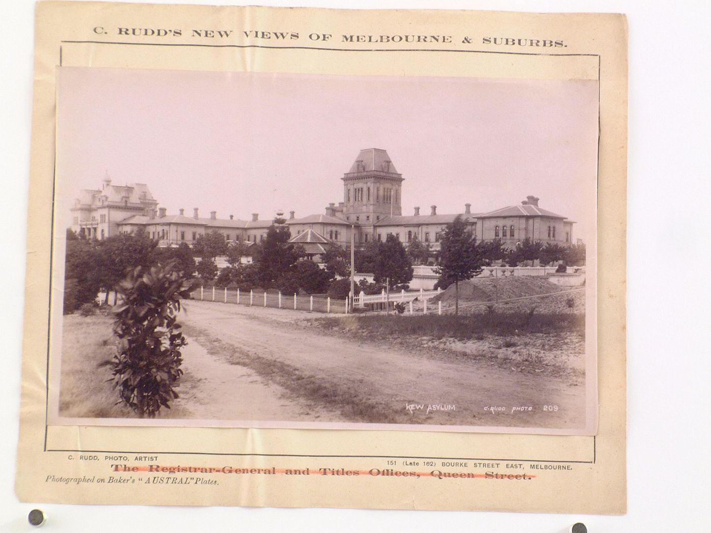 Distant view of Kew Asylum (now Willsmere Hospital) showing the grounds, Melbourne, Australia