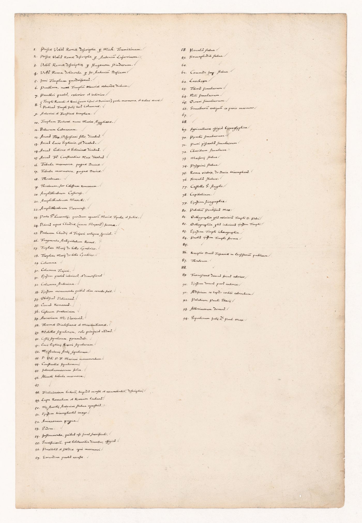 Table of contents for the Speculum Romanae Magnificentiae