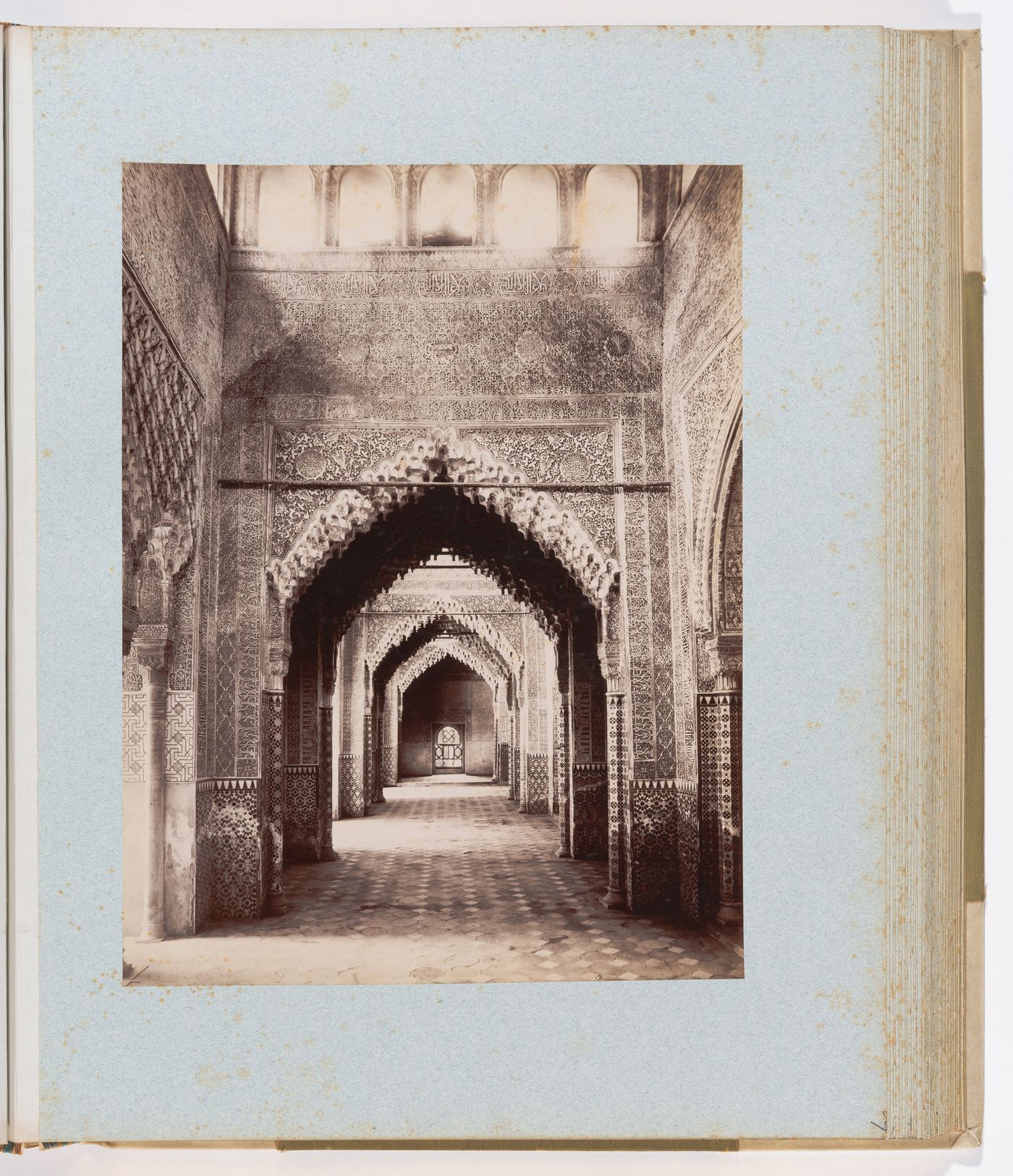 View of arches in the Hall of Justice, facing north, Alhambra, Granada, Spain
