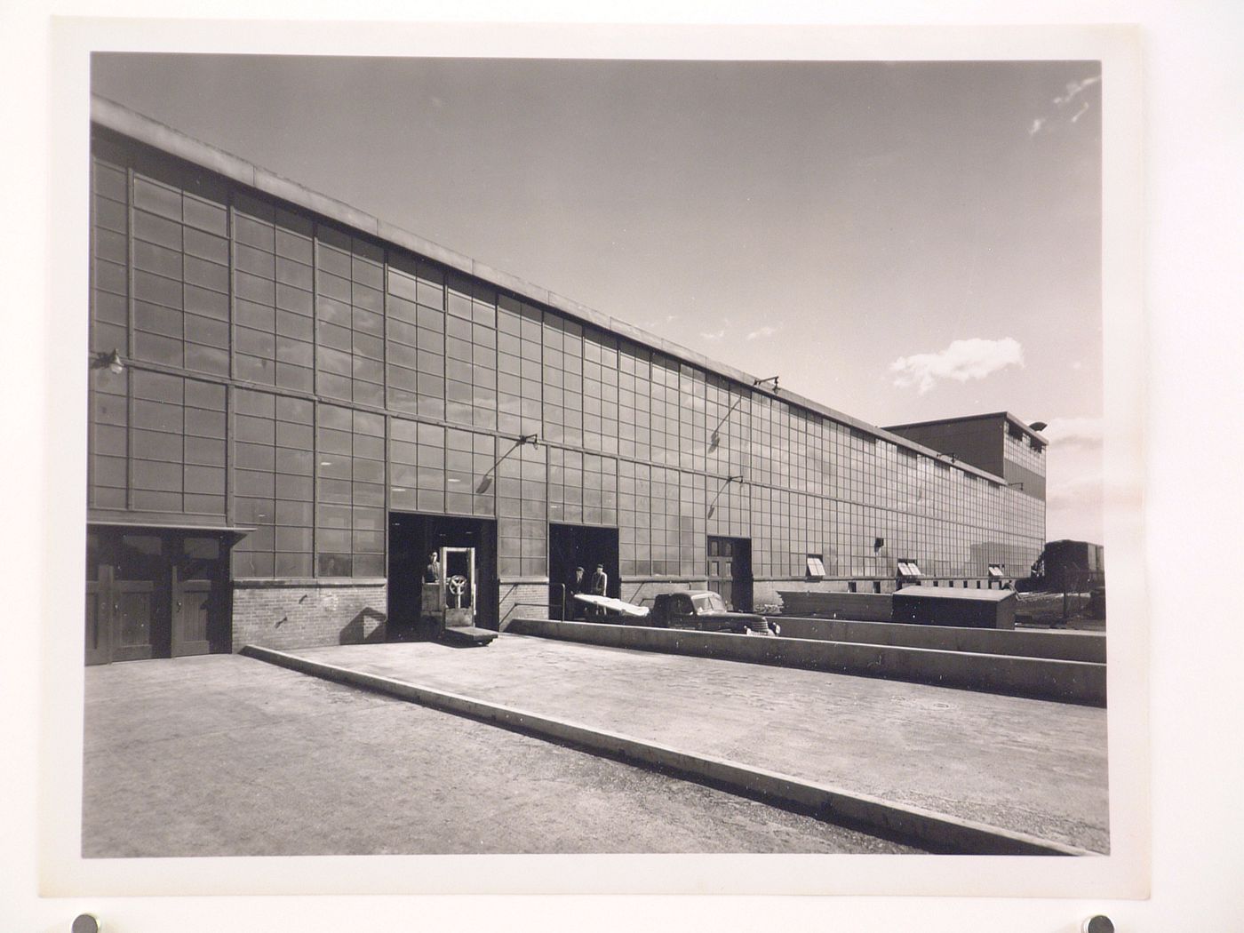 View of the south façade of the General Motors Corporation’s Saginaw Malleable Iron Plant, with employees' entrance and door to maintenance and pattern shop, Danville, Illinois, United States