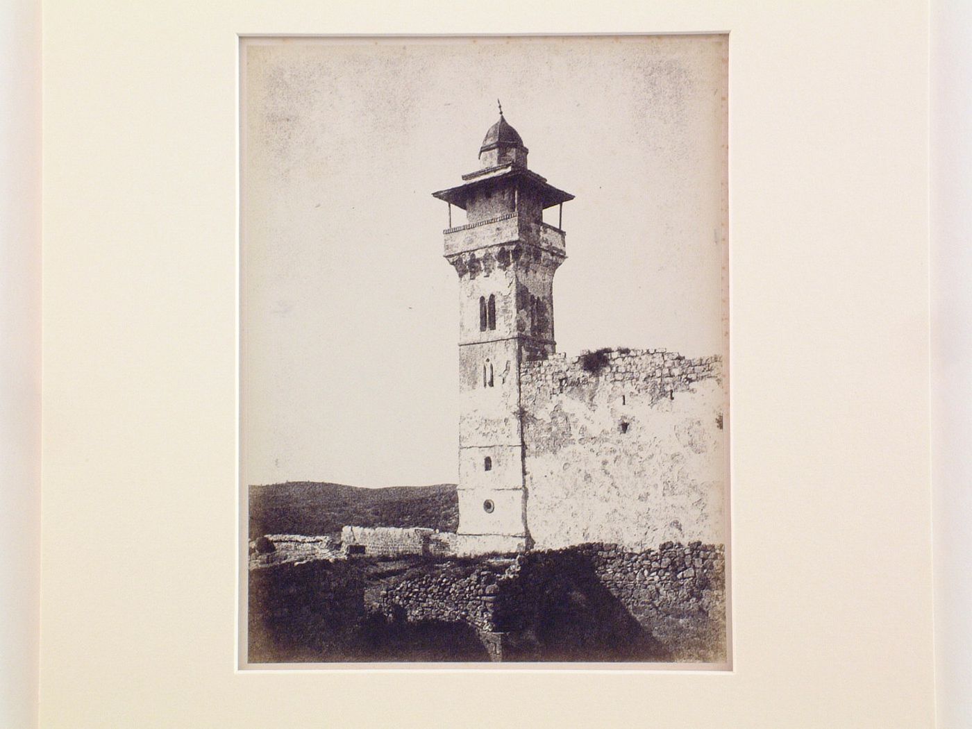 View of minaret on southeast corner of Tomb of the Patriarchs (also known as Cave of Machpelah and as Sanctuary of Abraham), Hebron (also known as Al-Khalil), West Bank, Palestine