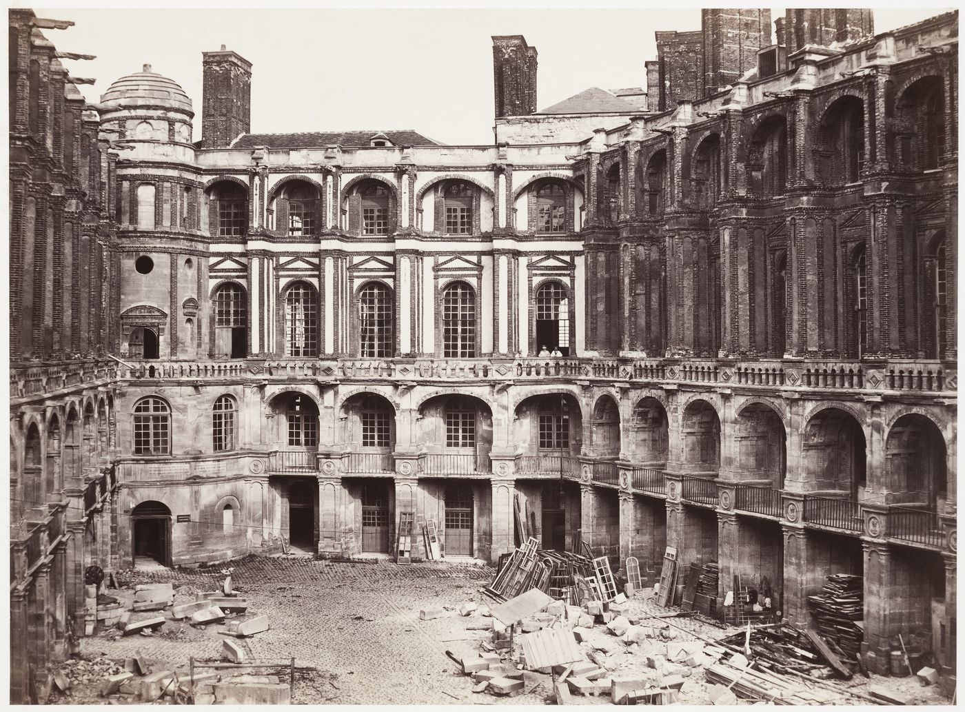 Château de St. Germain-en-Laye, view of interior courtyard during reconstruction, Paris, France