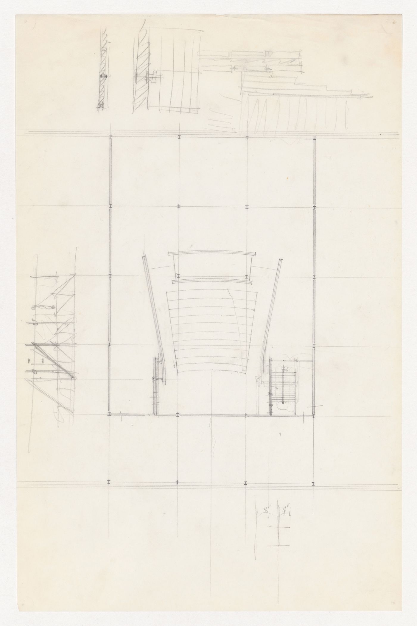 Plan for an auditorium and sketch elevations for the Metallurgy Building, Illinois Institute of Technology, Chicago