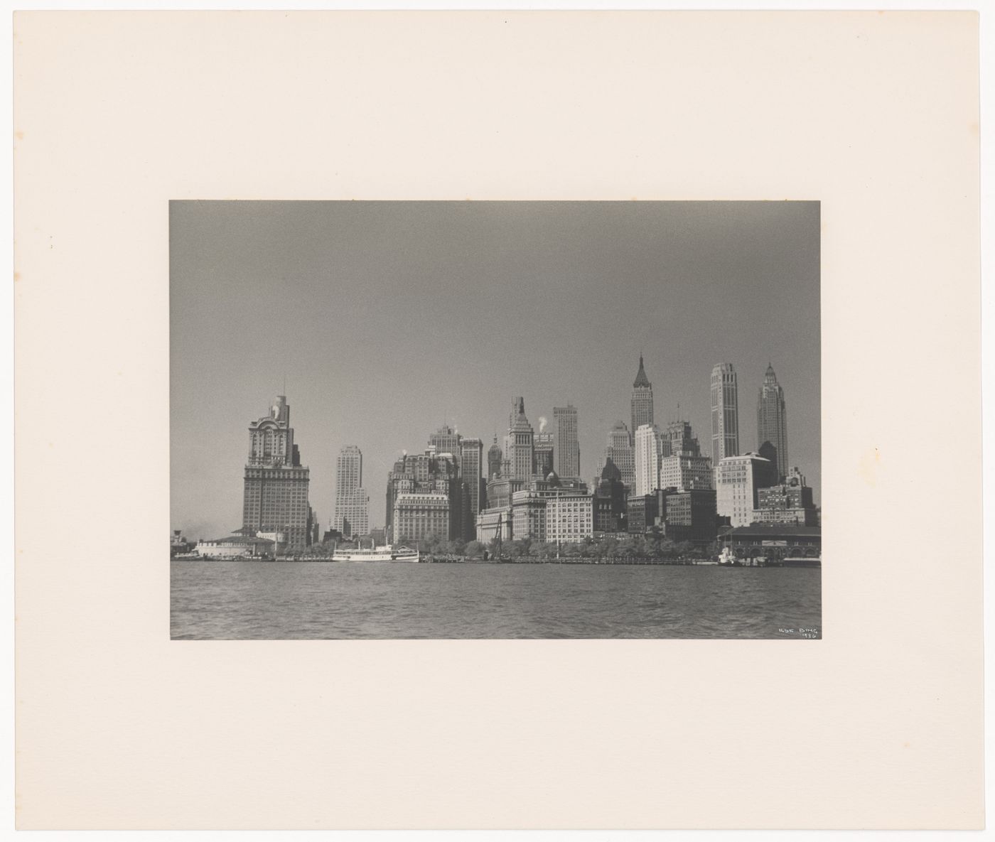Aerial view of Manhattan showing the Chrysler Building and other skyscrapers and the East River, New York City, New York
