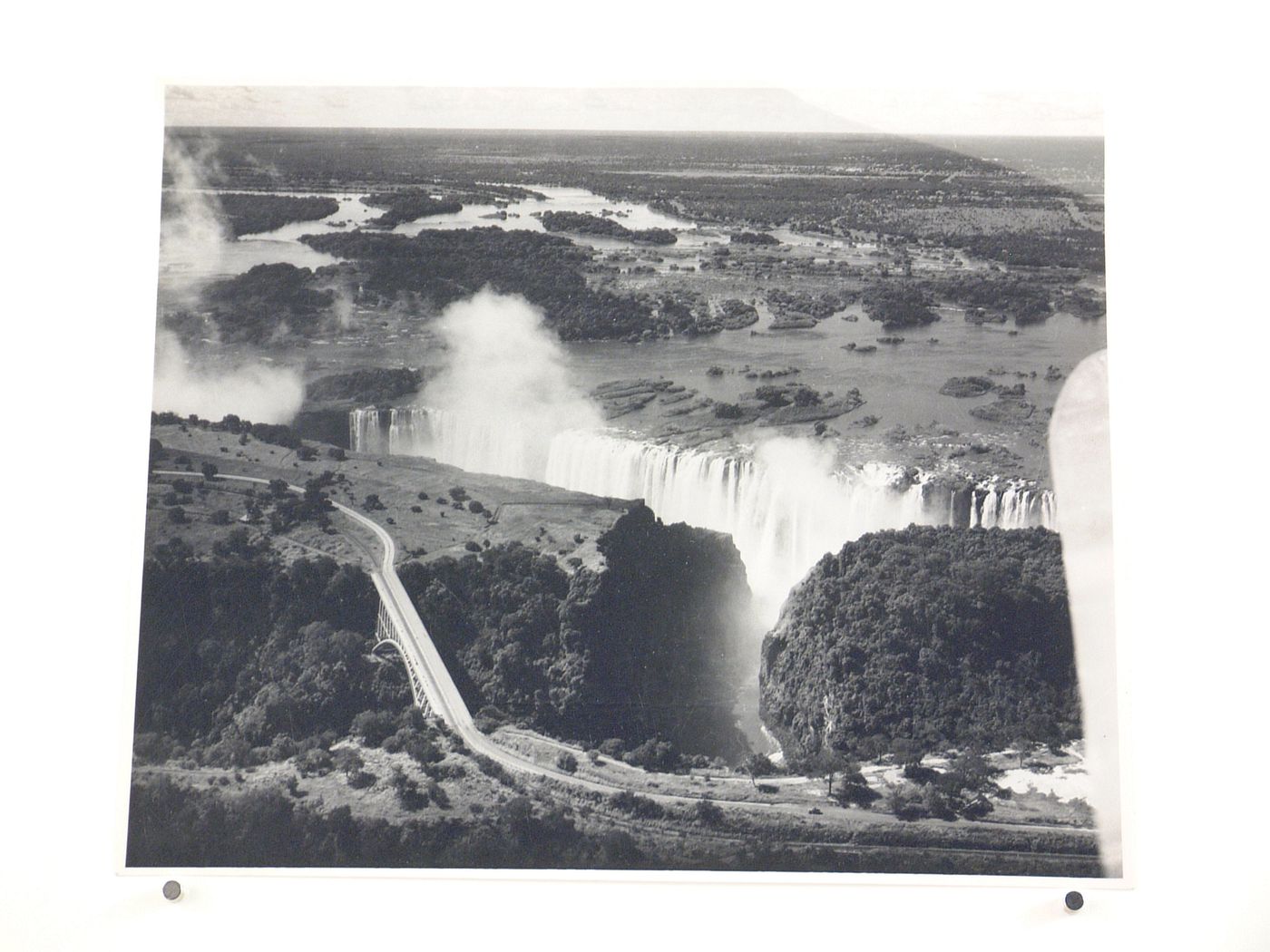 View of Victoria Falls Bridge from above, Zambezi River, crossing the border between Victoria Falls, Zimbabwe and Livingstone, Zambia