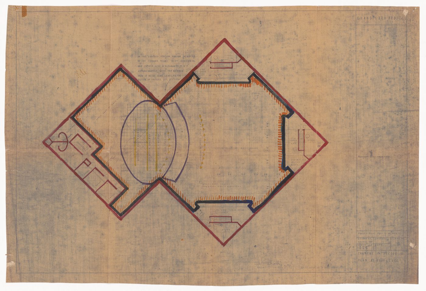 Plan of roof level for Tagore Theatre, Chandigarh, India