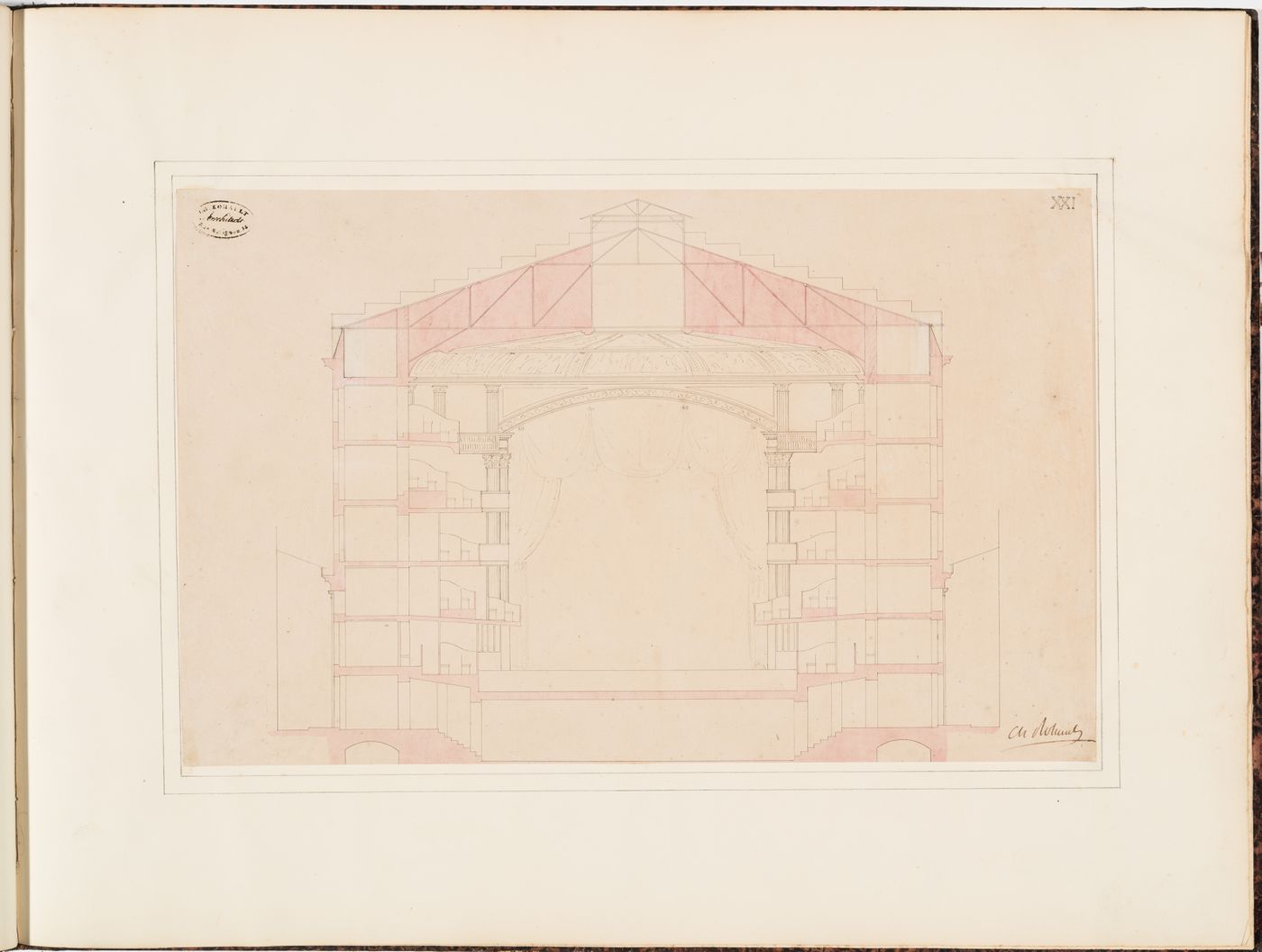 Cross section for the Théâtre Royal Italien, showing the stage and the "planchers de la salle"