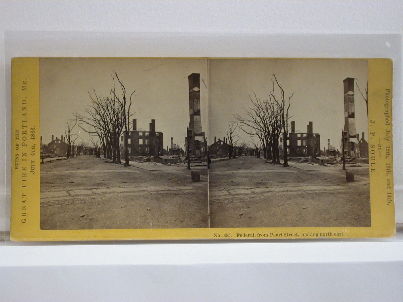 Looking north-east along Federal Street from Pearl Street after the Great Fire in Portland, Maine, on July 4, 1866