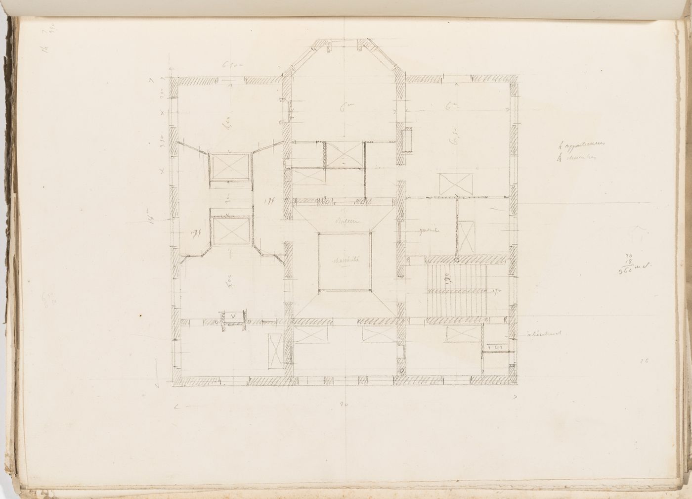 Project no. 2 for a country house for comte Treilhard: First floor plan