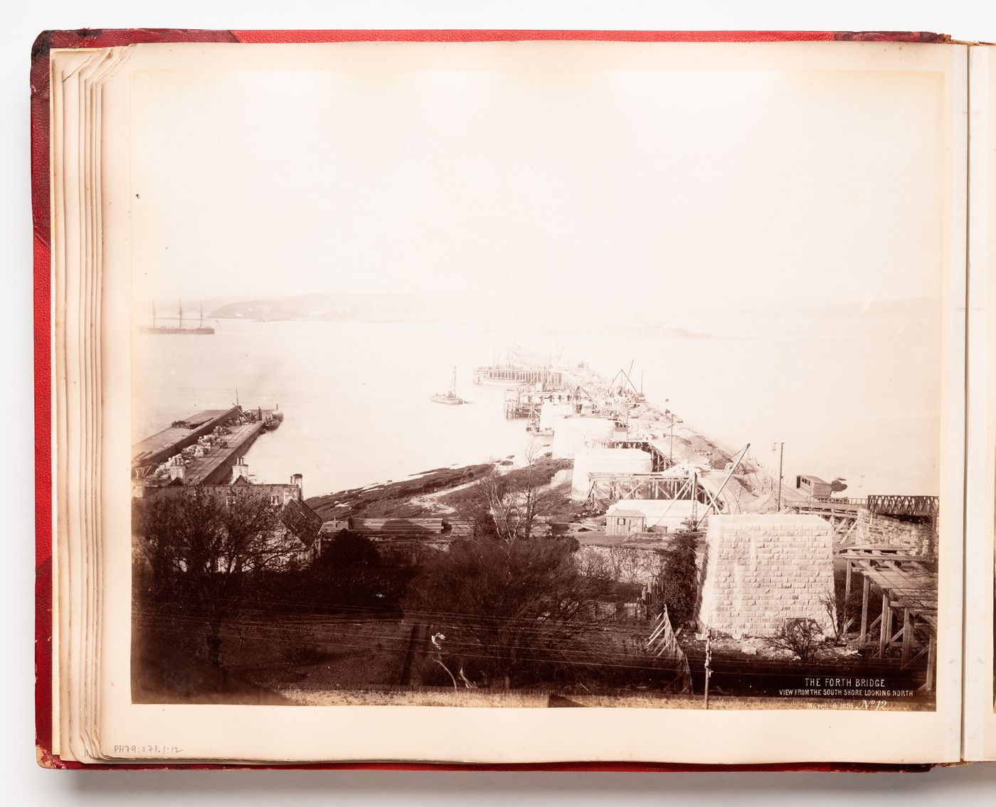 View of a building site for the construction of the Forth Bridge, Firth of Forth, Scotland, United Kingdom