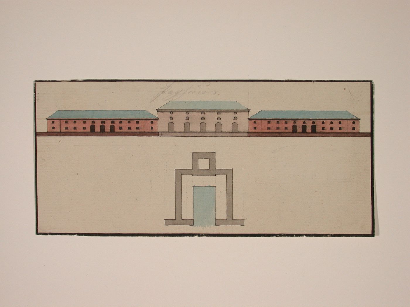 Plan and elevation of an officialbuilding possibly a customs house
