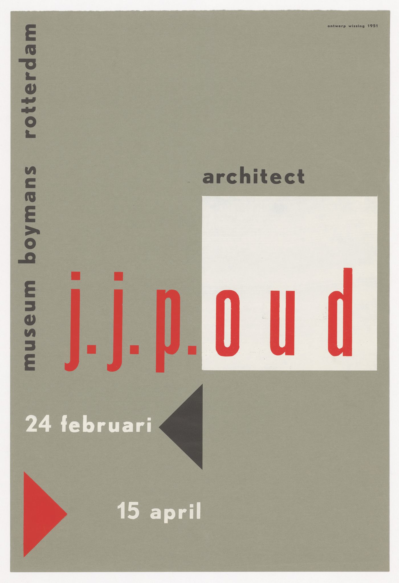 Poster announcing the 1951 J.J.P. Oud exhibition at the Boymans Museum, Rotterdam, Netherlands