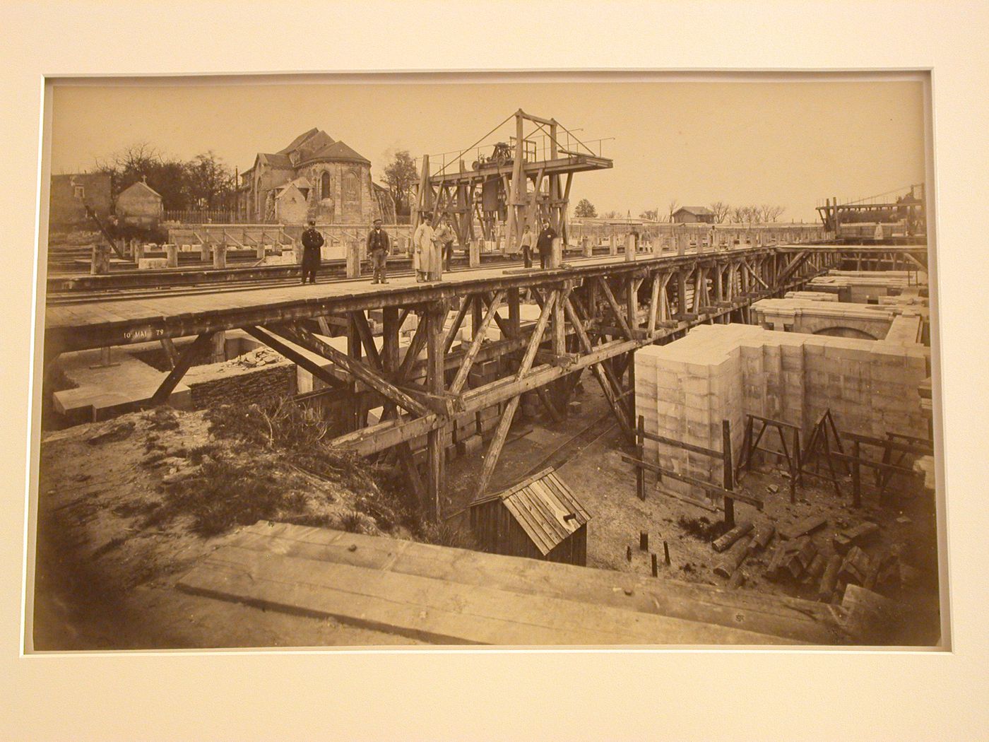 View of Sacré-Coeur construction site, with partially completed foundations or walls, Paris, France