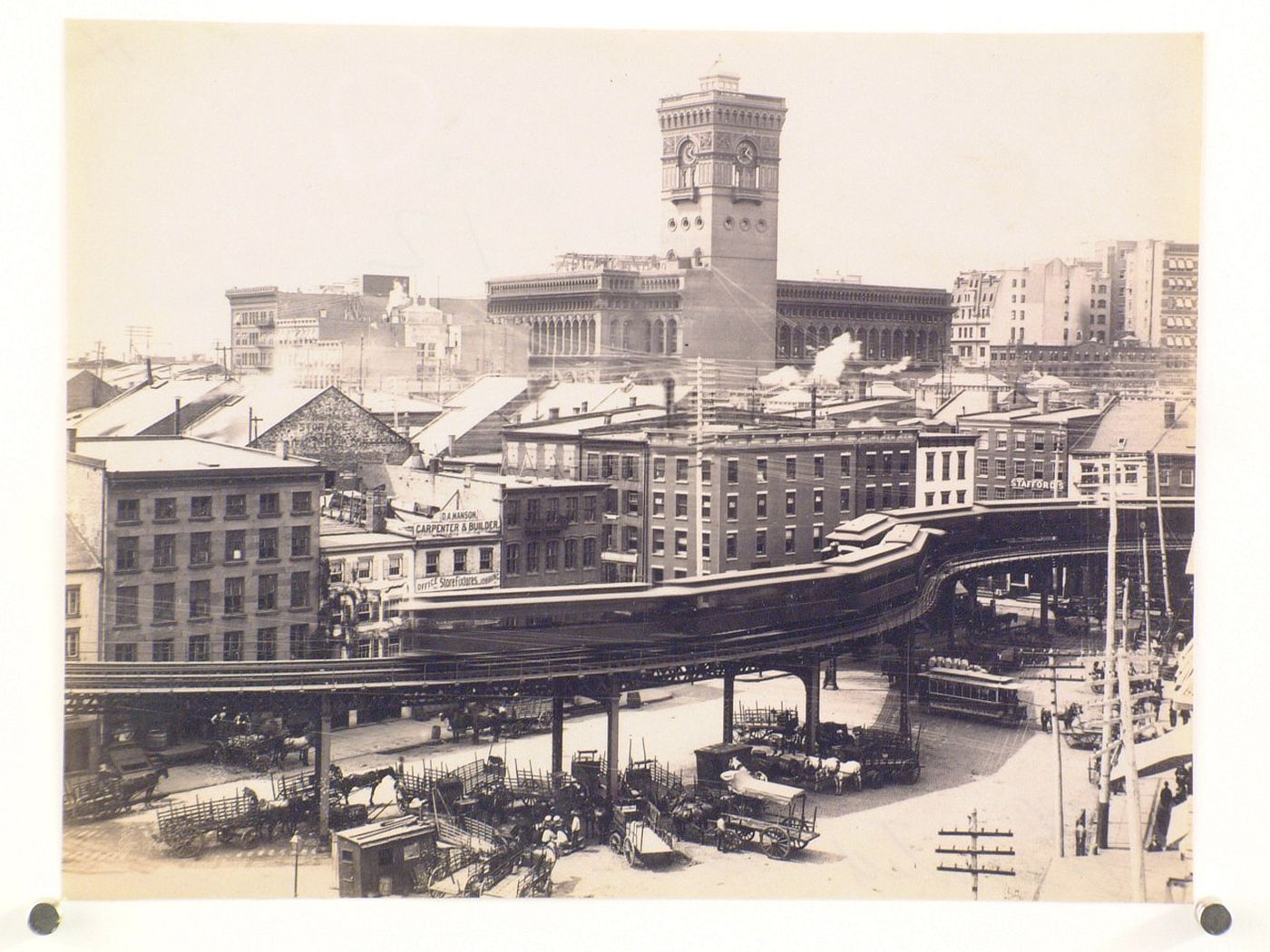 Cointes Slip, looking northwest, with elevated railroad in the foreground, New York City, New York