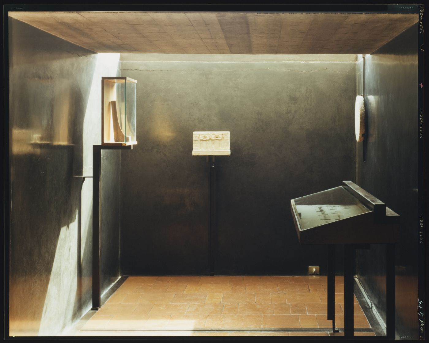 Interior view of a gallery showing display cases, Museo di Castelvecchio, Verona, Italy