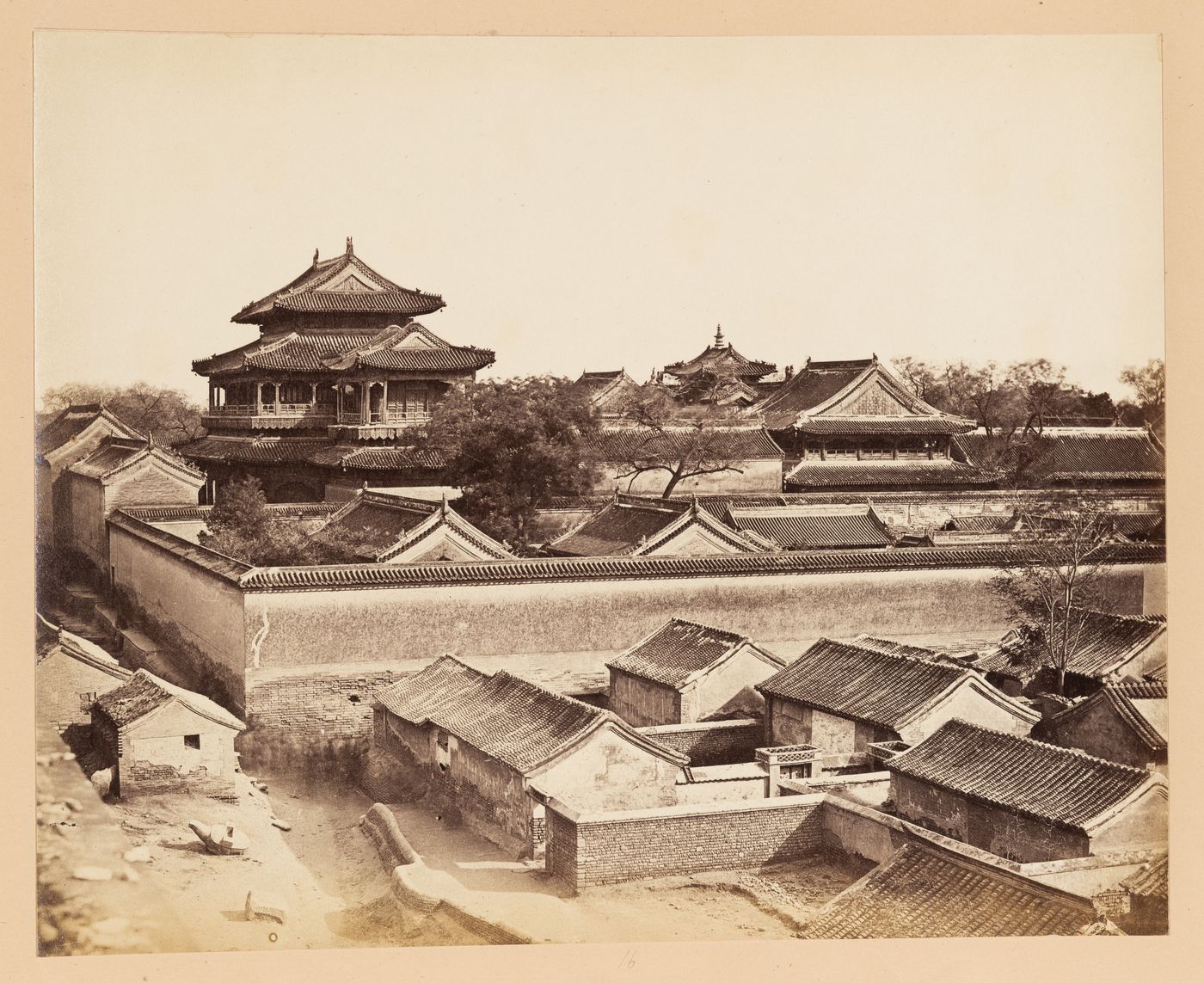 View of the Yonghe Gong [Lamasery of Harmony and Peace] (also known as the Lama Temple) showing Wanfu Ge [Ten Thousand Blessings Hall] and other buildings, Peking (now Beijing), China