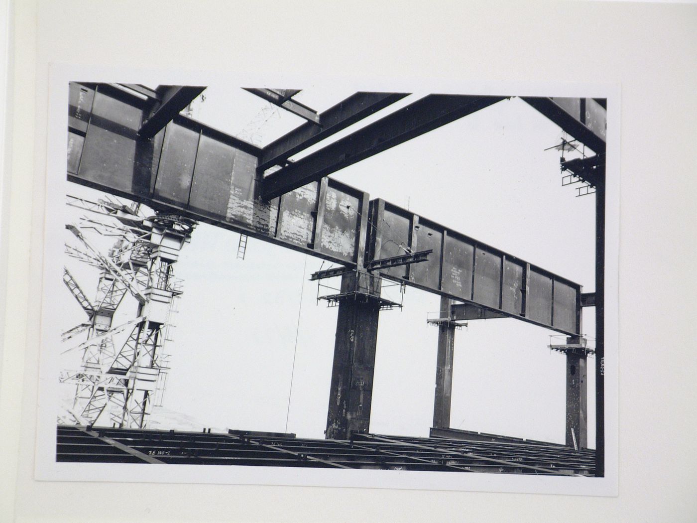 View of steel beams used for construction of power station, United Kingdom