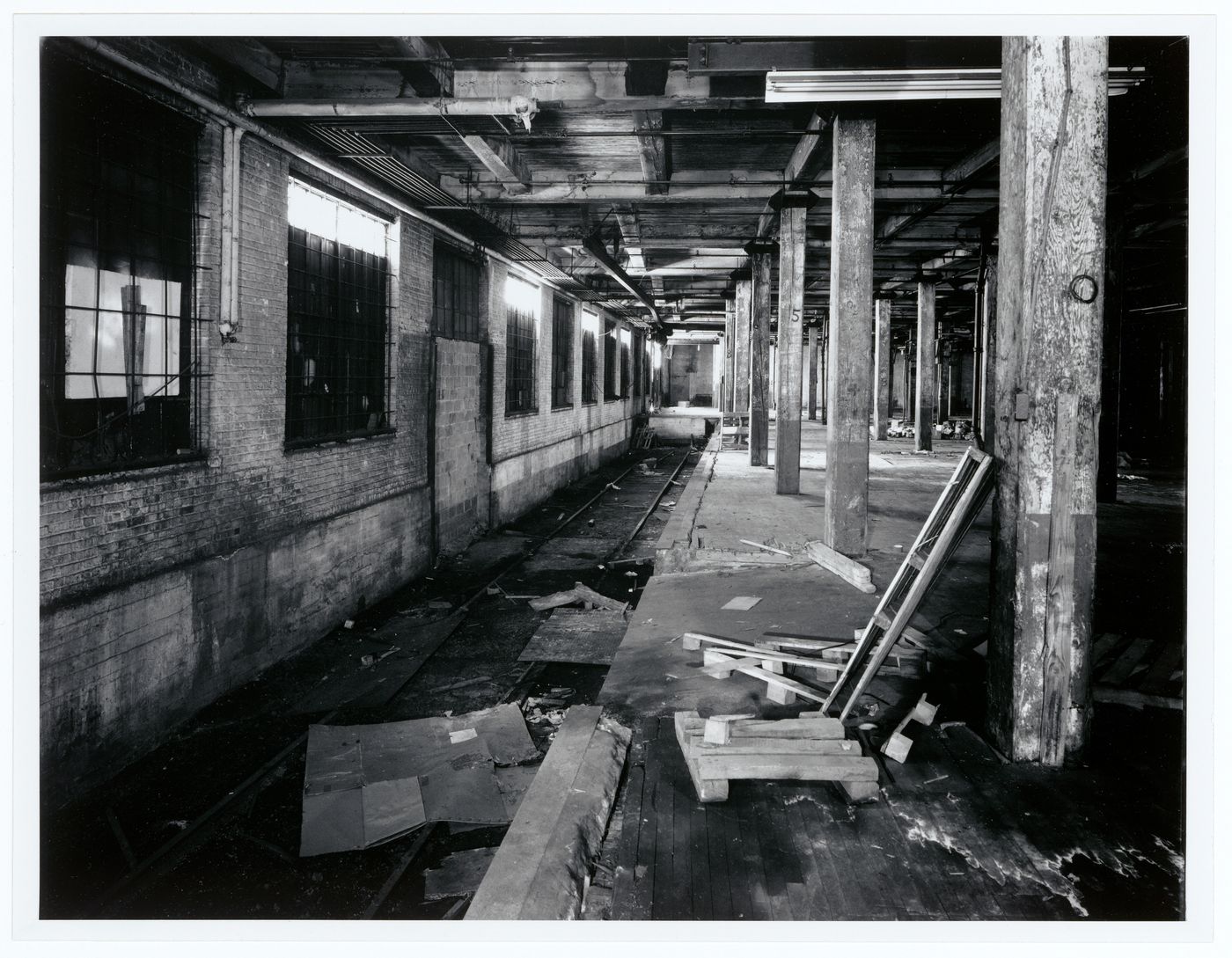 Interior view of the first floor of the Canadian Bag Company Building showing the railroad siding, Montréal, Québec