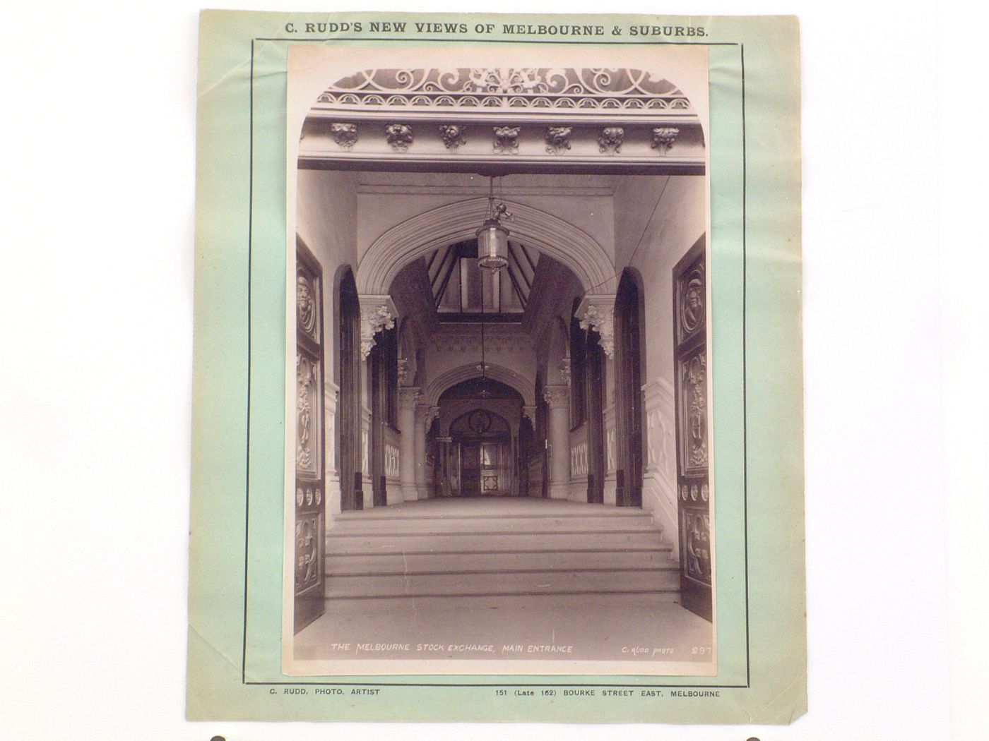 Interior view of the vestibule of the main entrance of the Melbourne Stock Exchange (now the Australia and New Zealand (ANZ) Bank), Australia