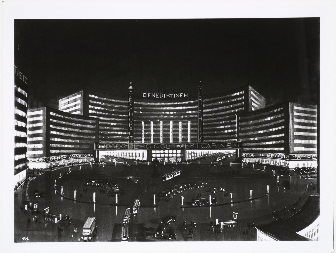 Photograph of a perspective drawing by Mebes & Emmerich for the Alexanderplatz competition, Berlin