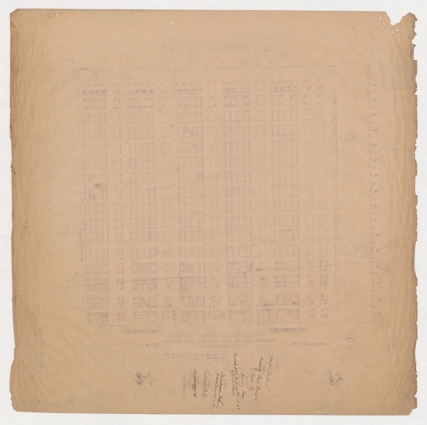 Monadnock and Kearsarge Buildings, Chicago: Dearborn Street and Custom House Place elevation