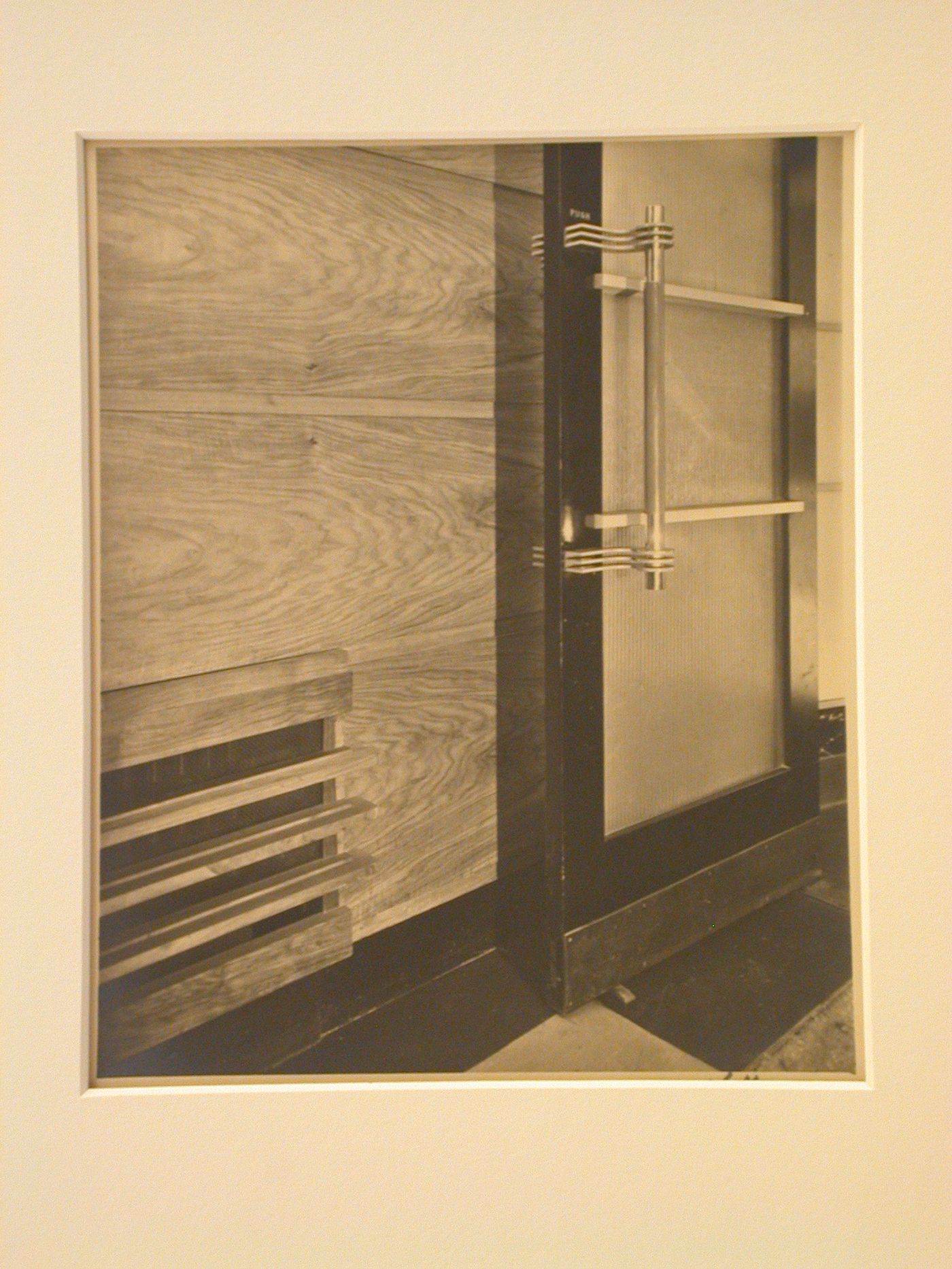 Interior, detail of an open door, Strand Palace Hotel, London, England