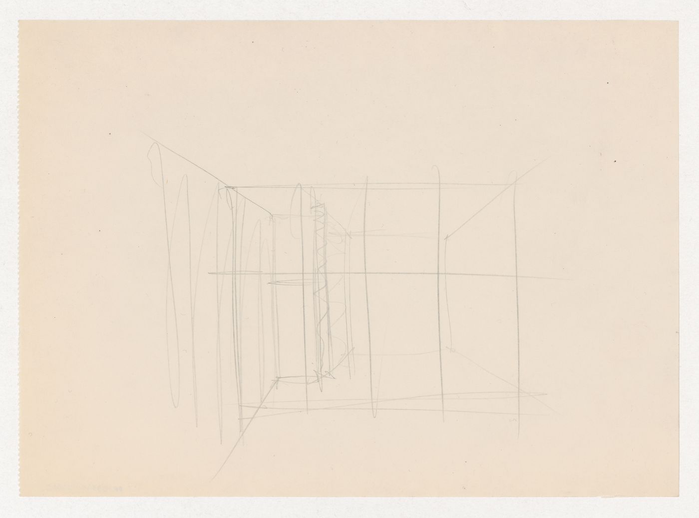Interior perspective sketch showing a partition for the Metallurgy Building, Illinois Institute of Technology, Chicago