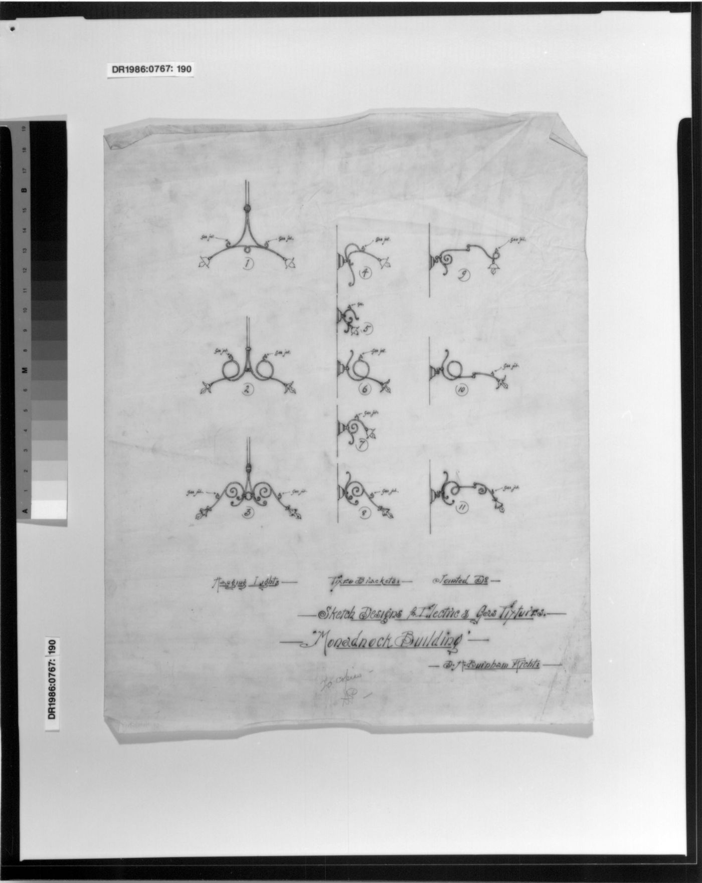 Monadnock Building, Chicago: Elevations for electric and gas lighting fixtures