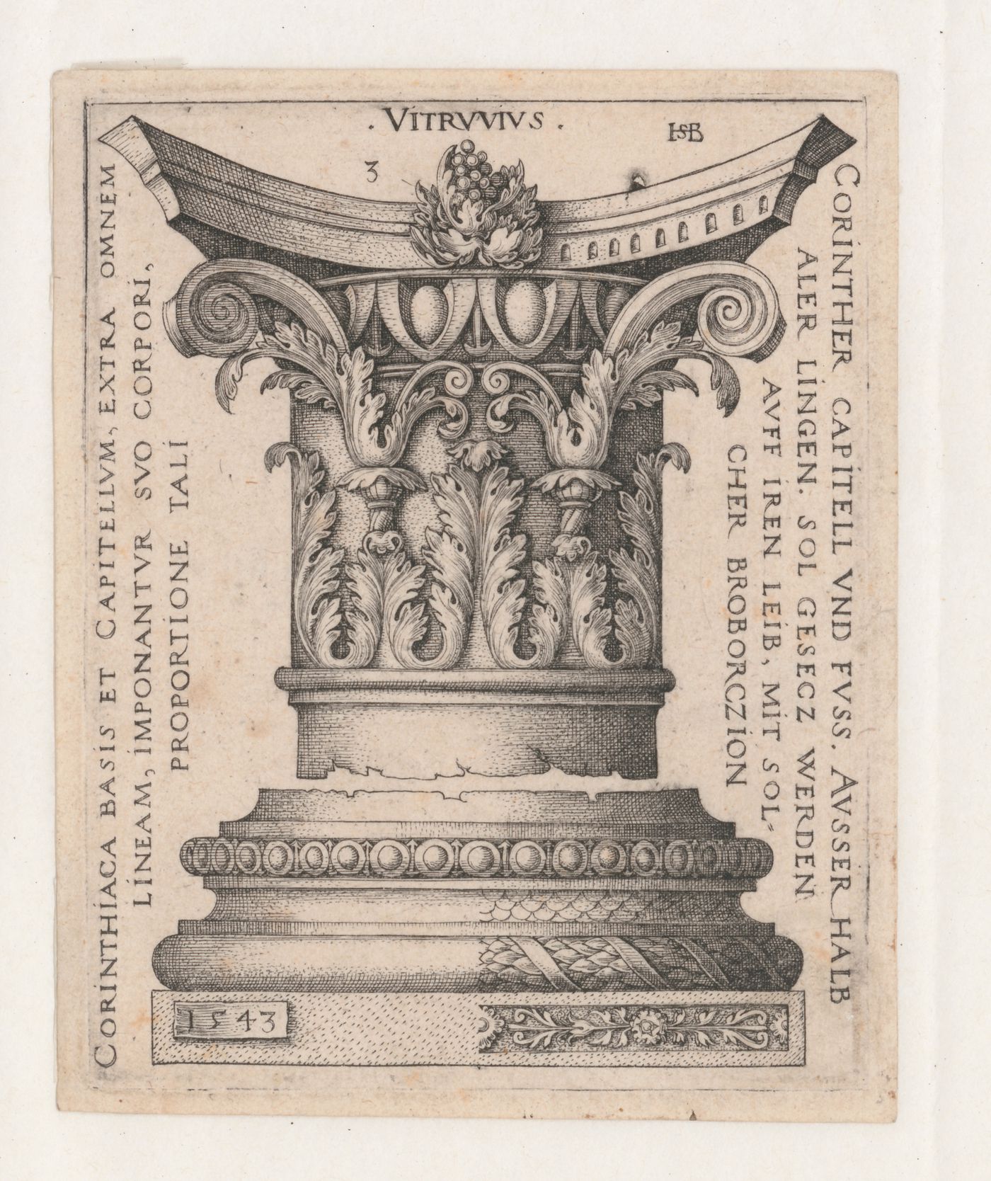 Design for the capital and base of a Corinthian column