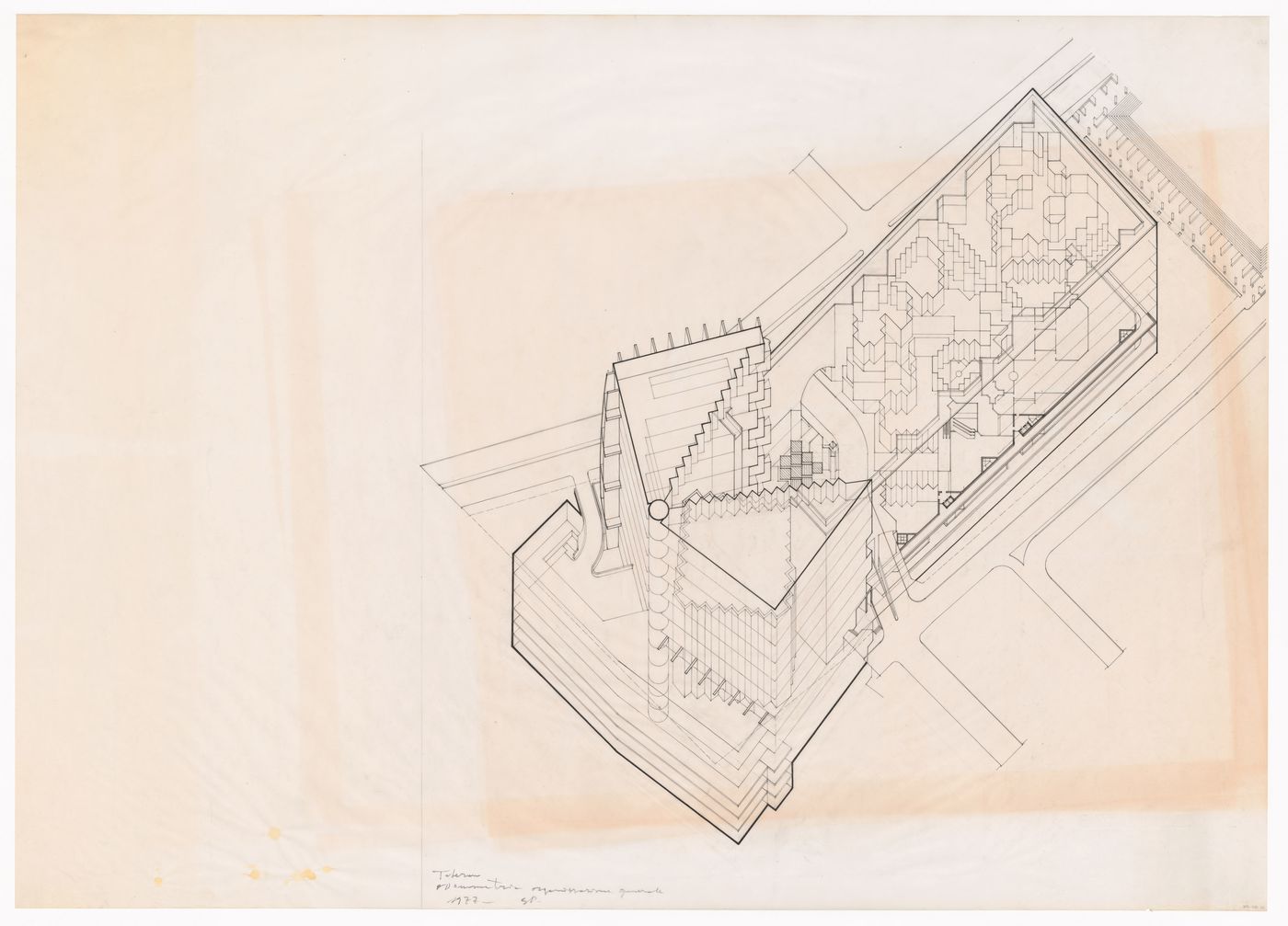 Axonometric for Pahlavi National Library Competition, Tehran, Iran