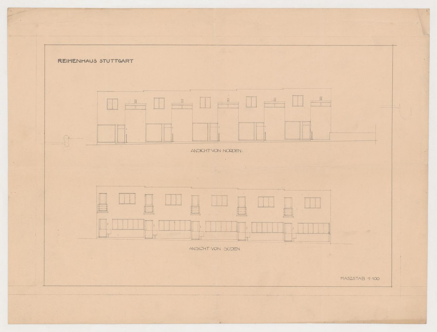 North and south elevations for terraced housing, Weissenhofsiedlung, Stuttgart, Germany