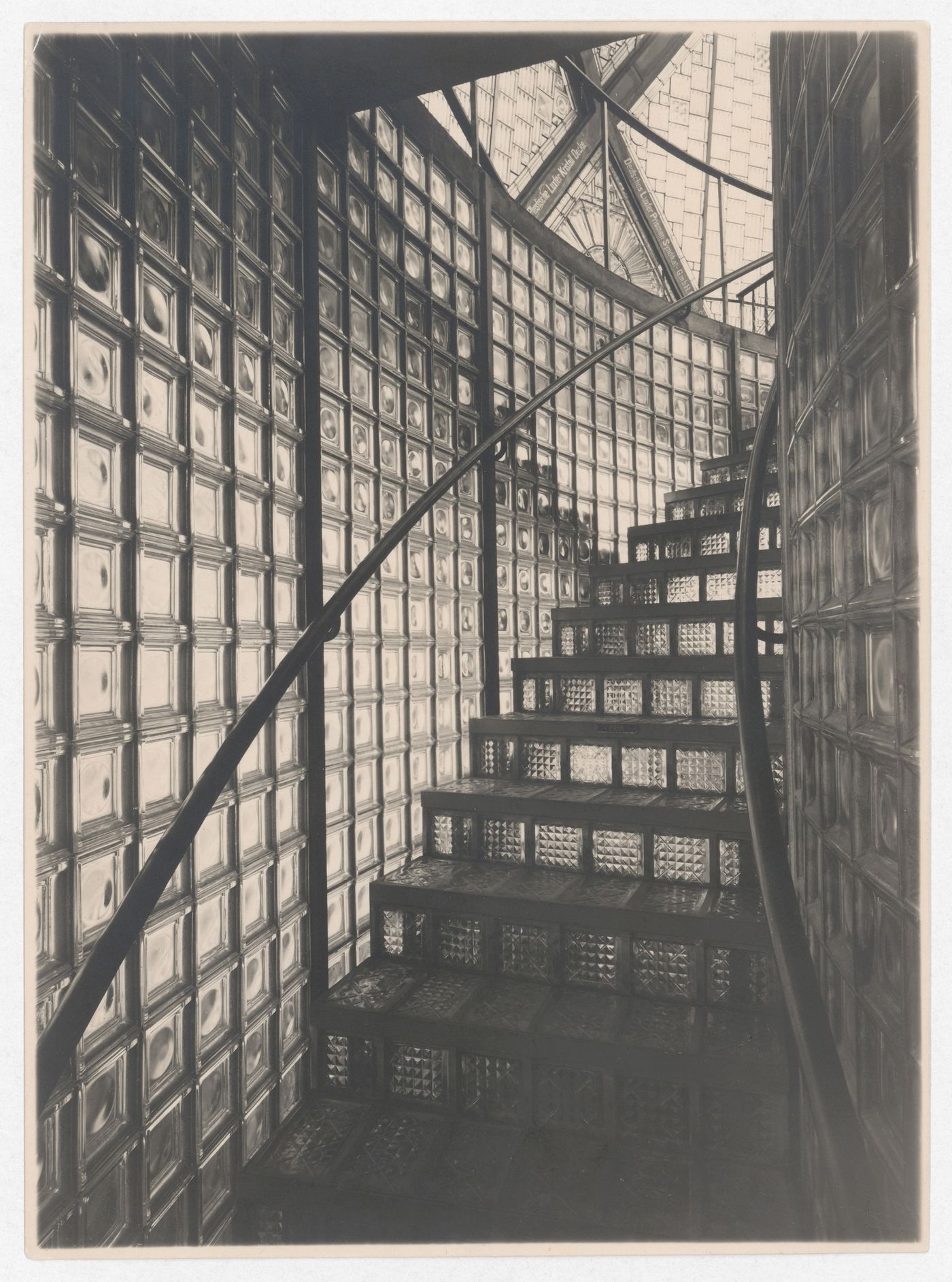 View of spiral staircase, Glass Pavilion, Deutscher Werkbund Ausstellung, Cologne, Germany