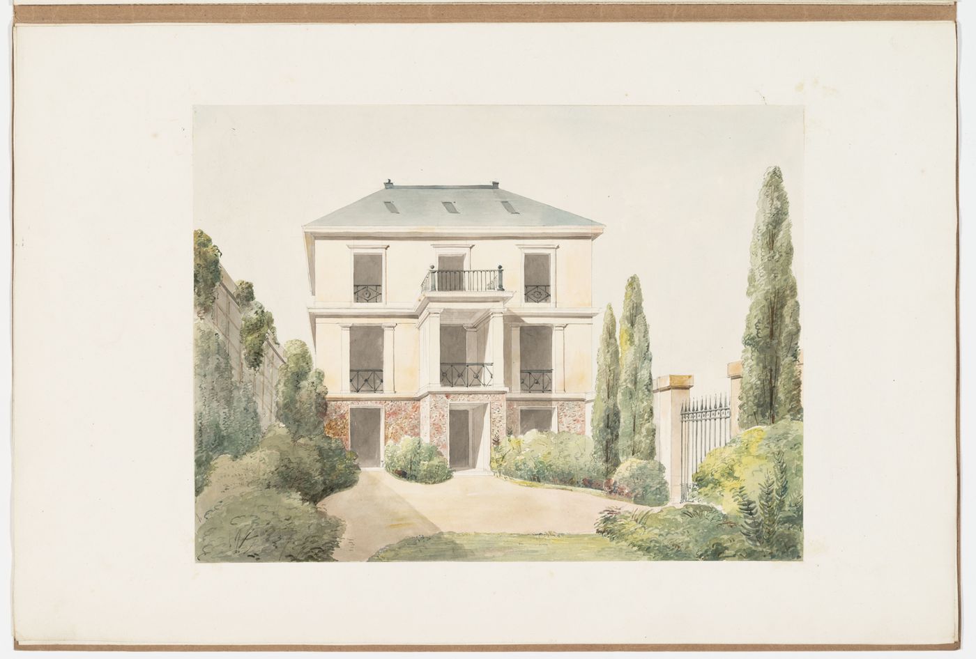 Perspective drawing of a three-storey house