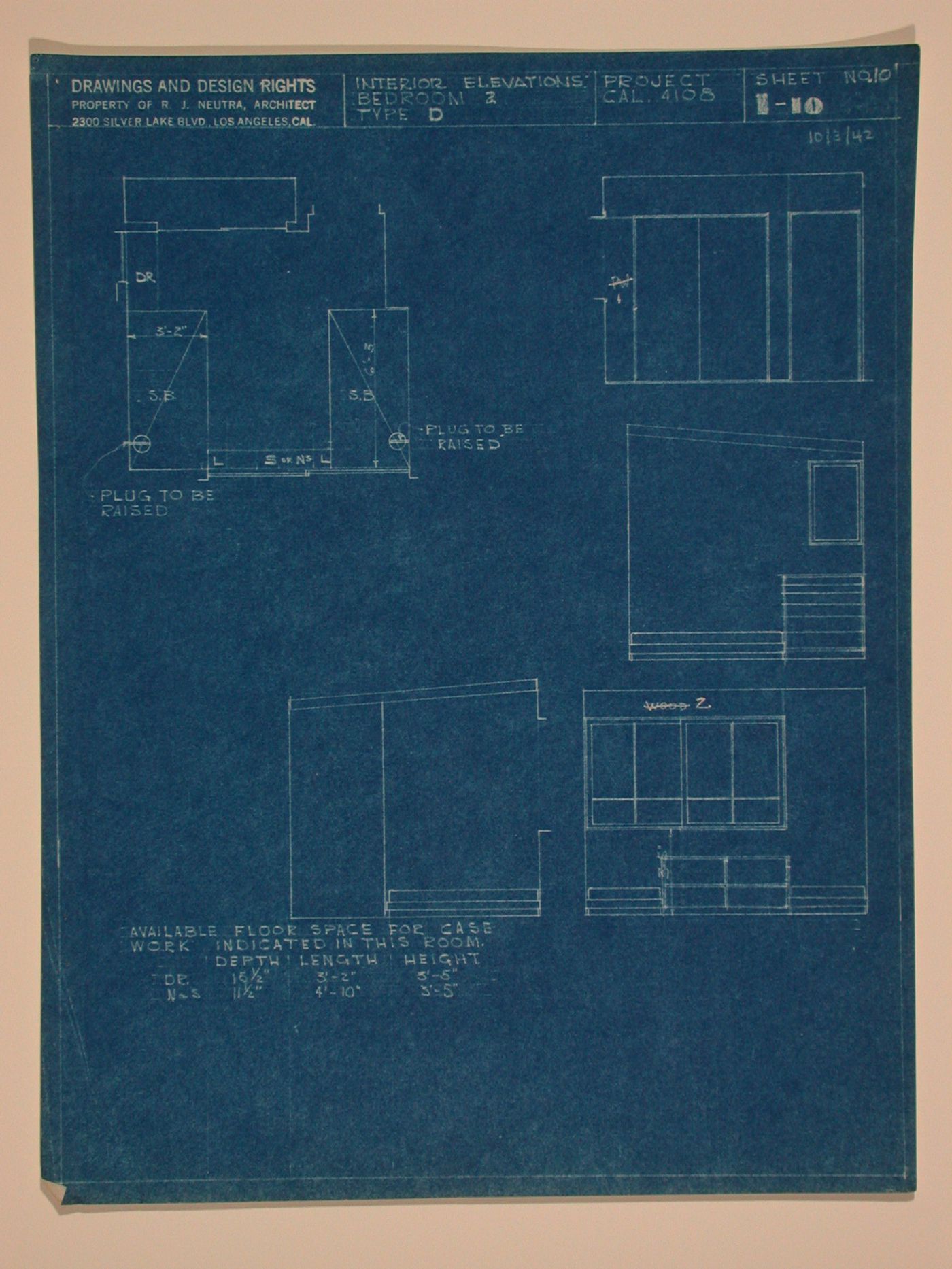 Interior elevations and plan for bedroom no. 2 type "D"