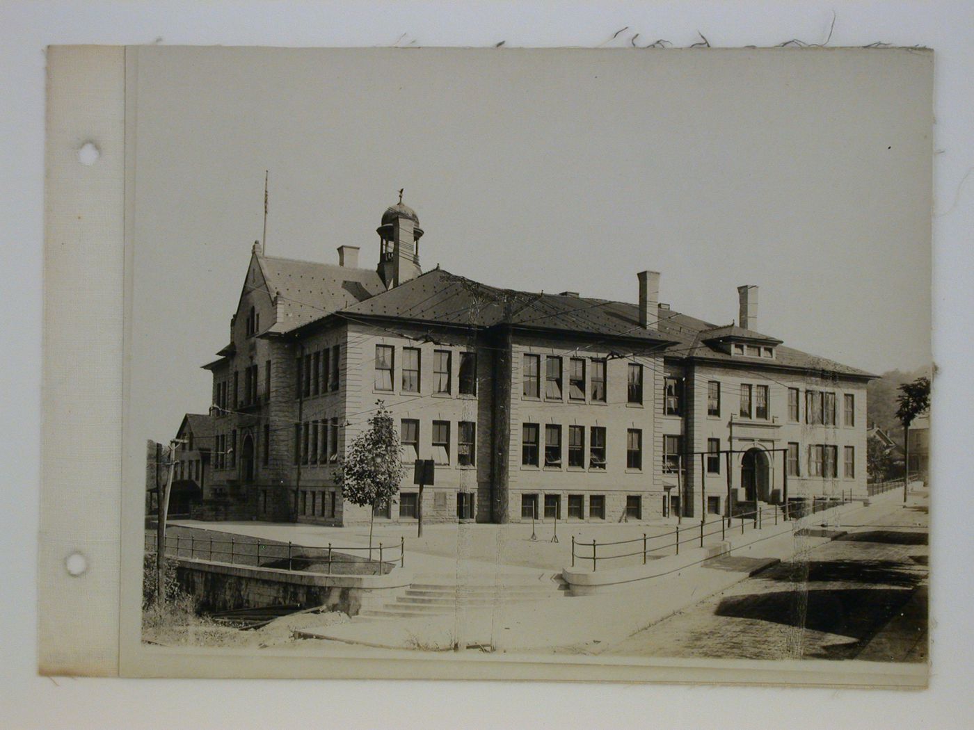 Exterior view of brick public school, Midwest