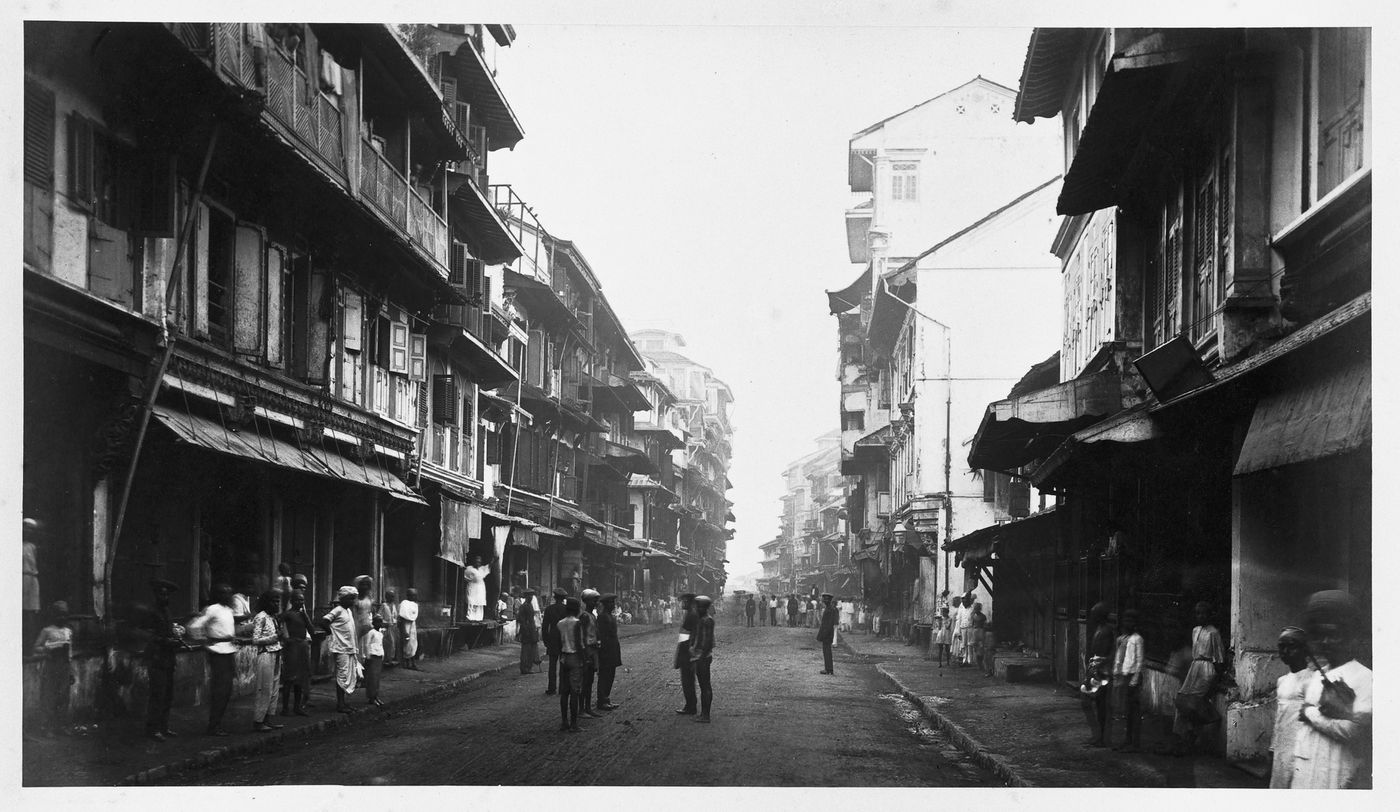 View of Bohra Bazaar Street, Bombay (now Mumbai), India