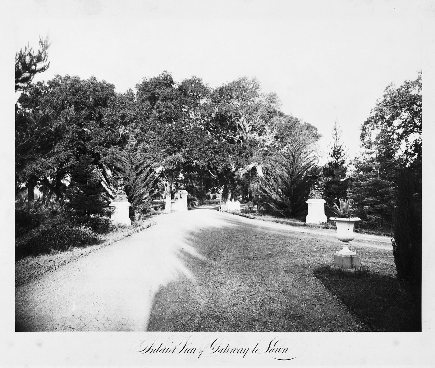 View of the Gateway to lawn, interior view, Thurlow Lodge, Menlo Park, California