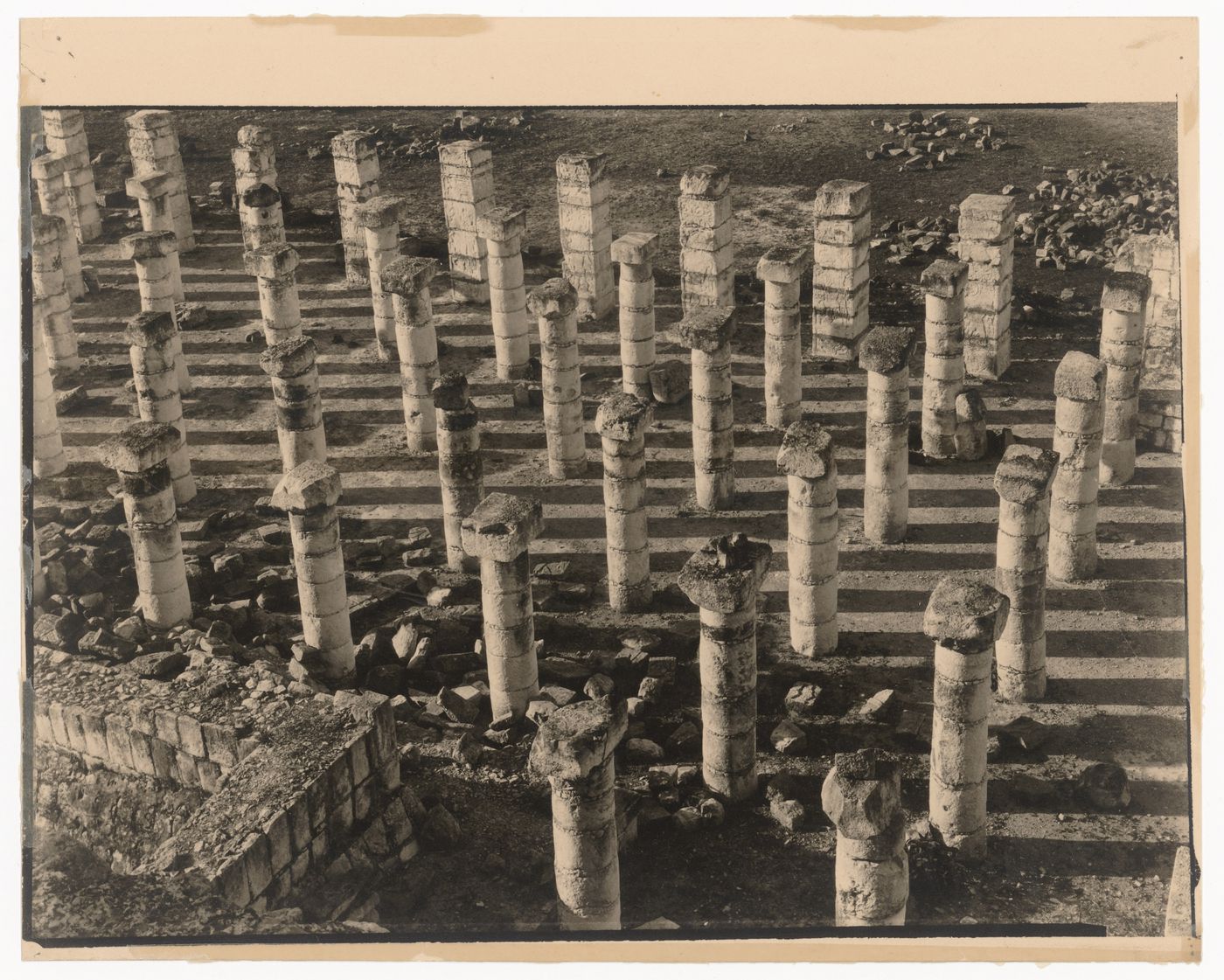 View of the ruins of the North Colonnade from the top platform of the Temple of the Warriors, Chichén Itzá Site, Yucatán, Mexico