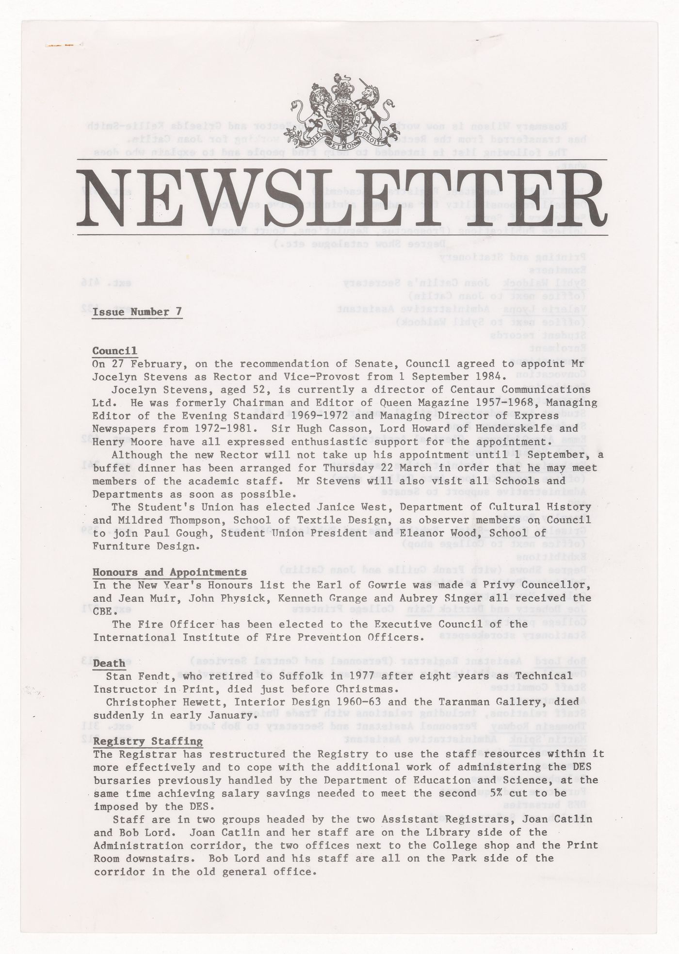 Newsletter Issue no 7 of the Royal College of Art in London