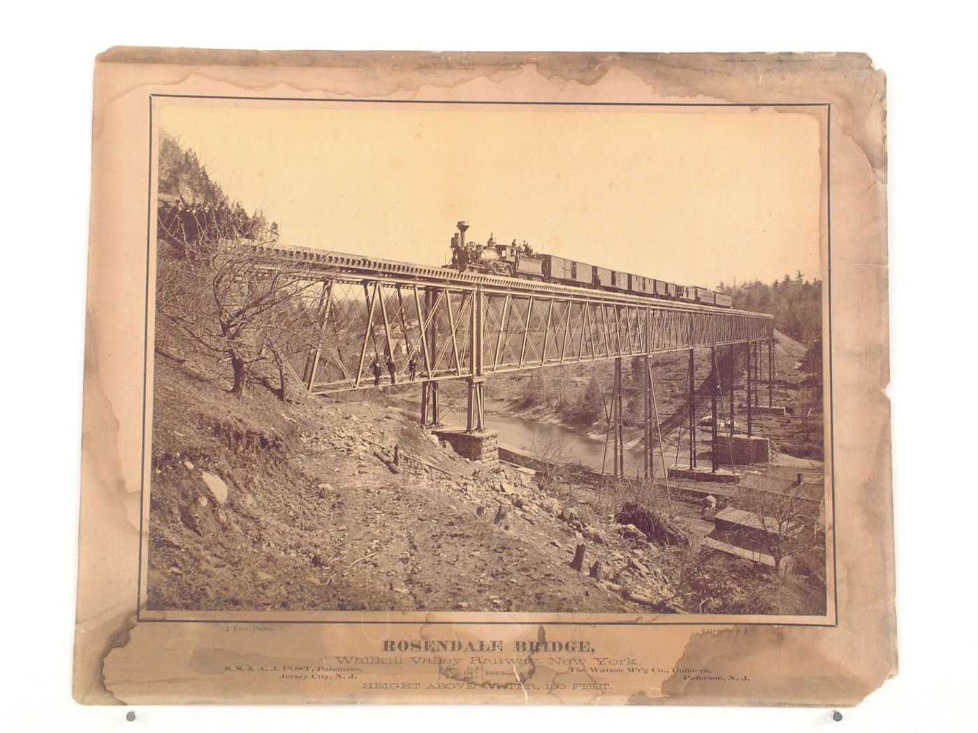 View of the Rosendale Bridge showing a train, people and the Rondout Creek, Rosendale, New York, United States