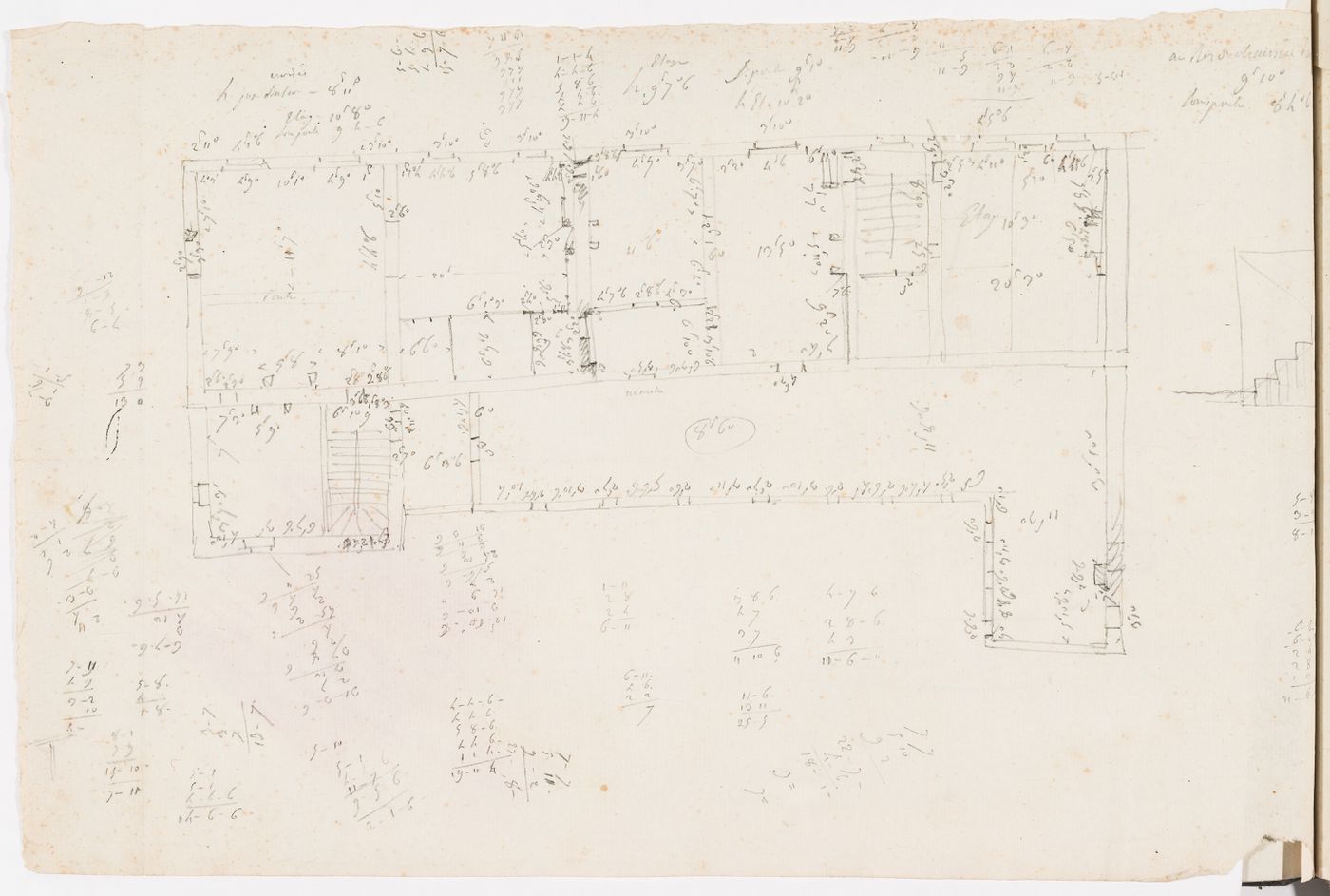 Sketch plan and dimensioning of the first floor of the house, Domaine de La Vallée