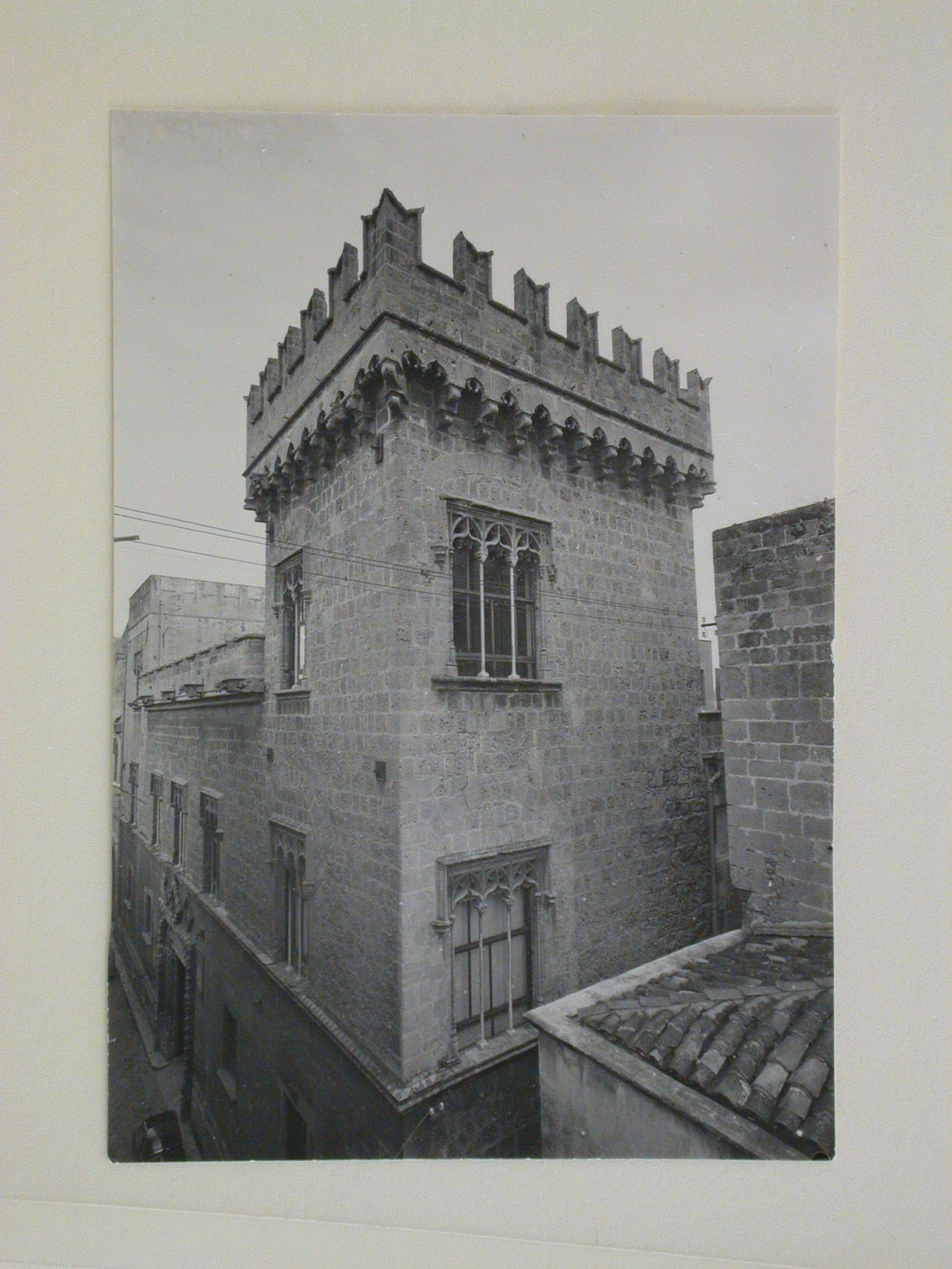 Partial view of the Palazzo Abatellis showing a tower, Galleria regionale della Sicilia, Palermo, Italy